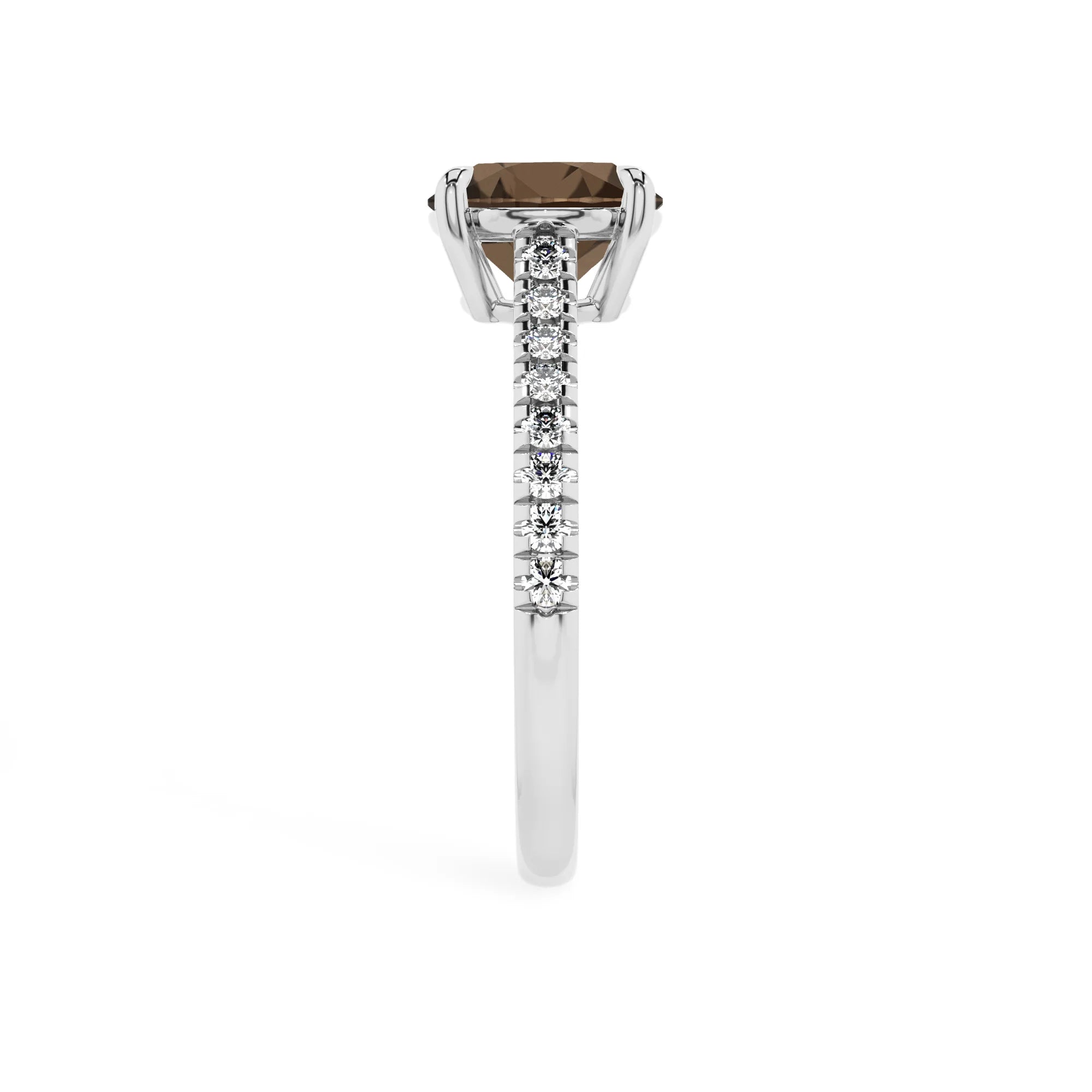 natural smoky-quartz round half eternity solitaire engagement rings in white gold