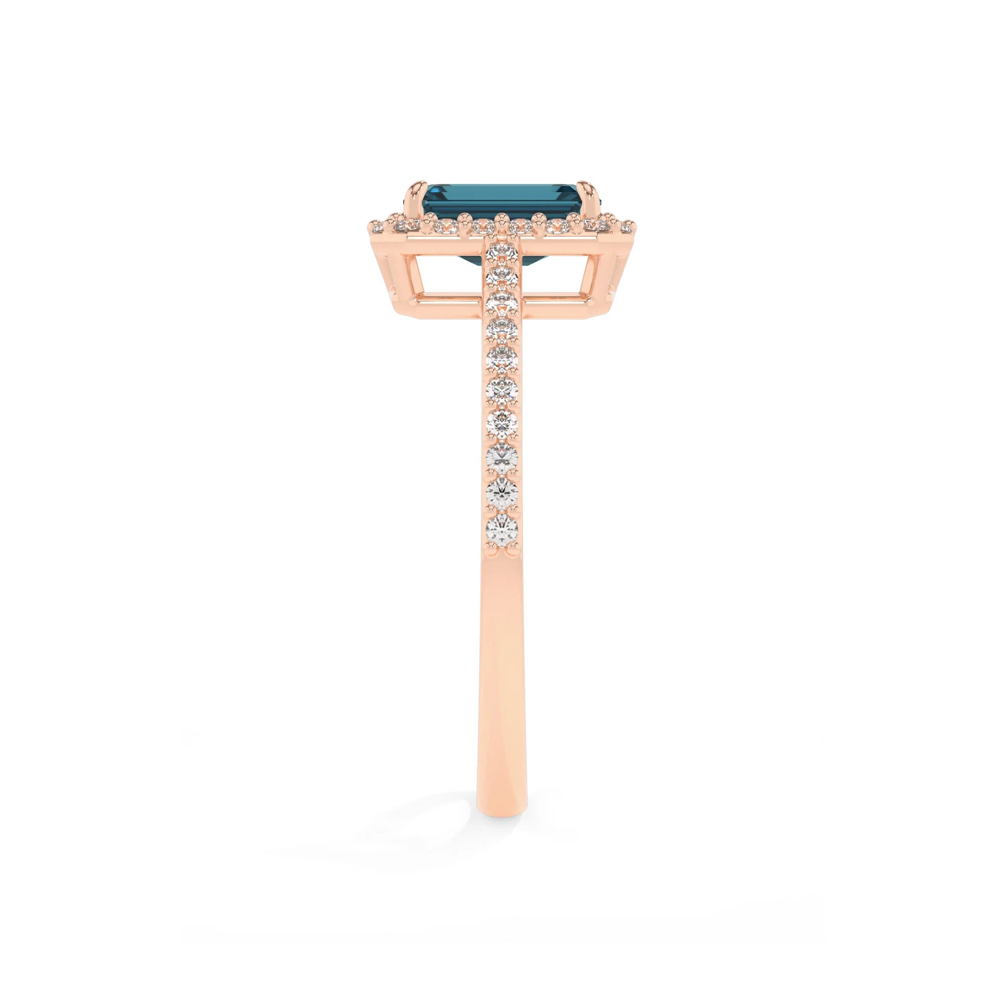 natural london-blue-topaz emerald cut solitaire rings in rose gold