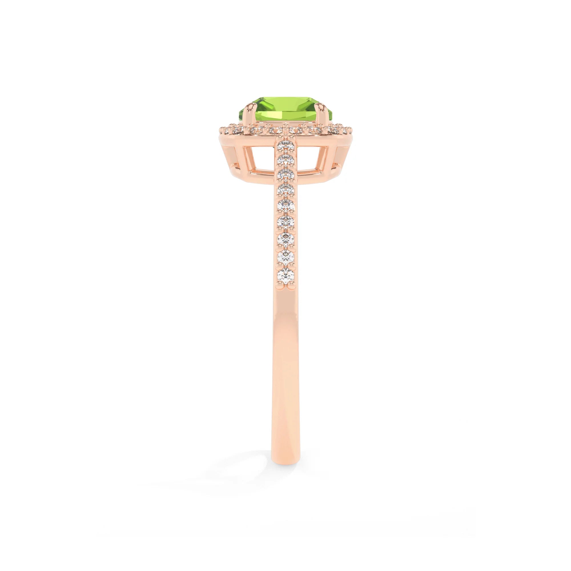 natural peridot cushion solitaire rings in rose gold