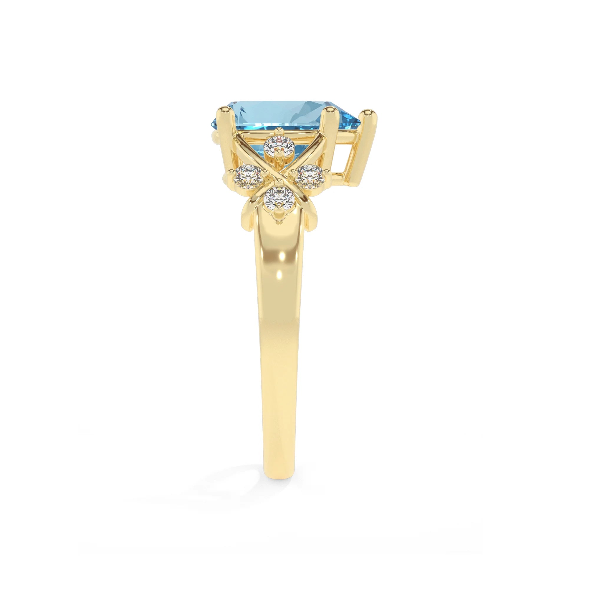 lab grown aquamarine pear solitaire rings in yellow gold