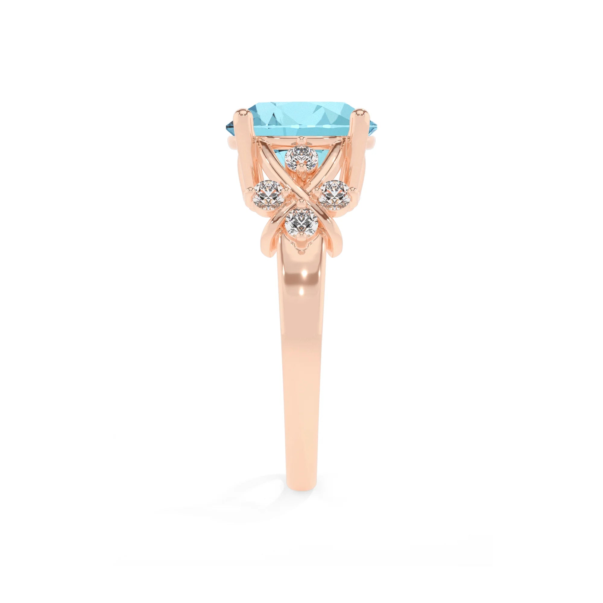 lab grown aquamarine round solitaire rings in rose gold