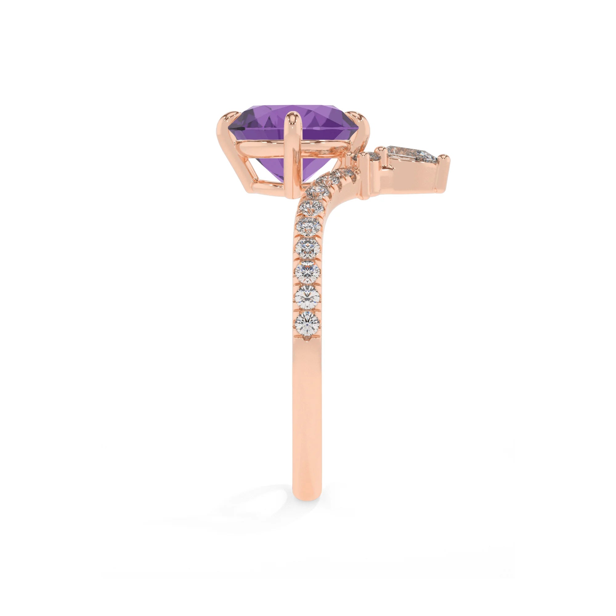 lab grown amethyst round solitaire rings in rose gold