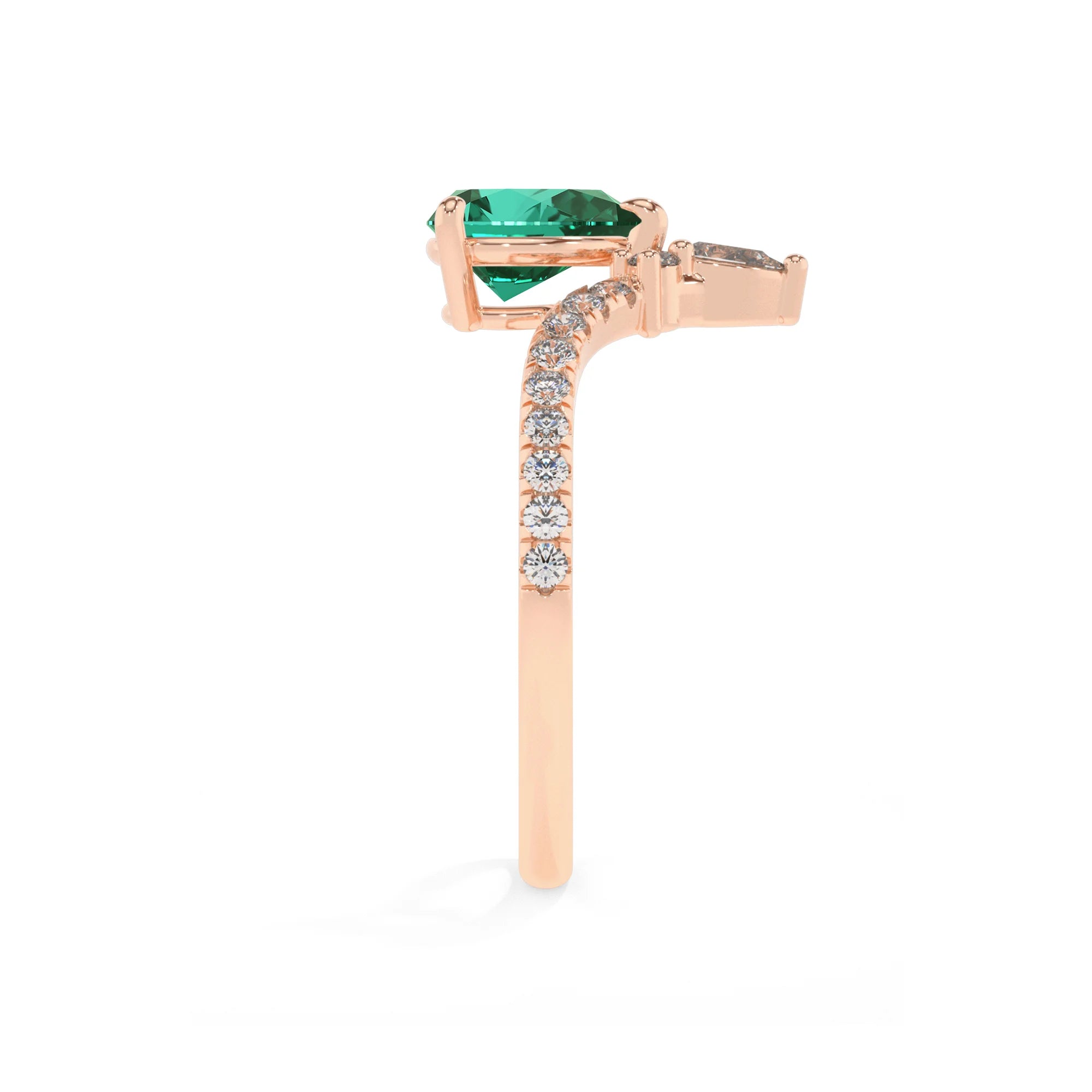 lab grown emerald pear solitaire rings in rose gold