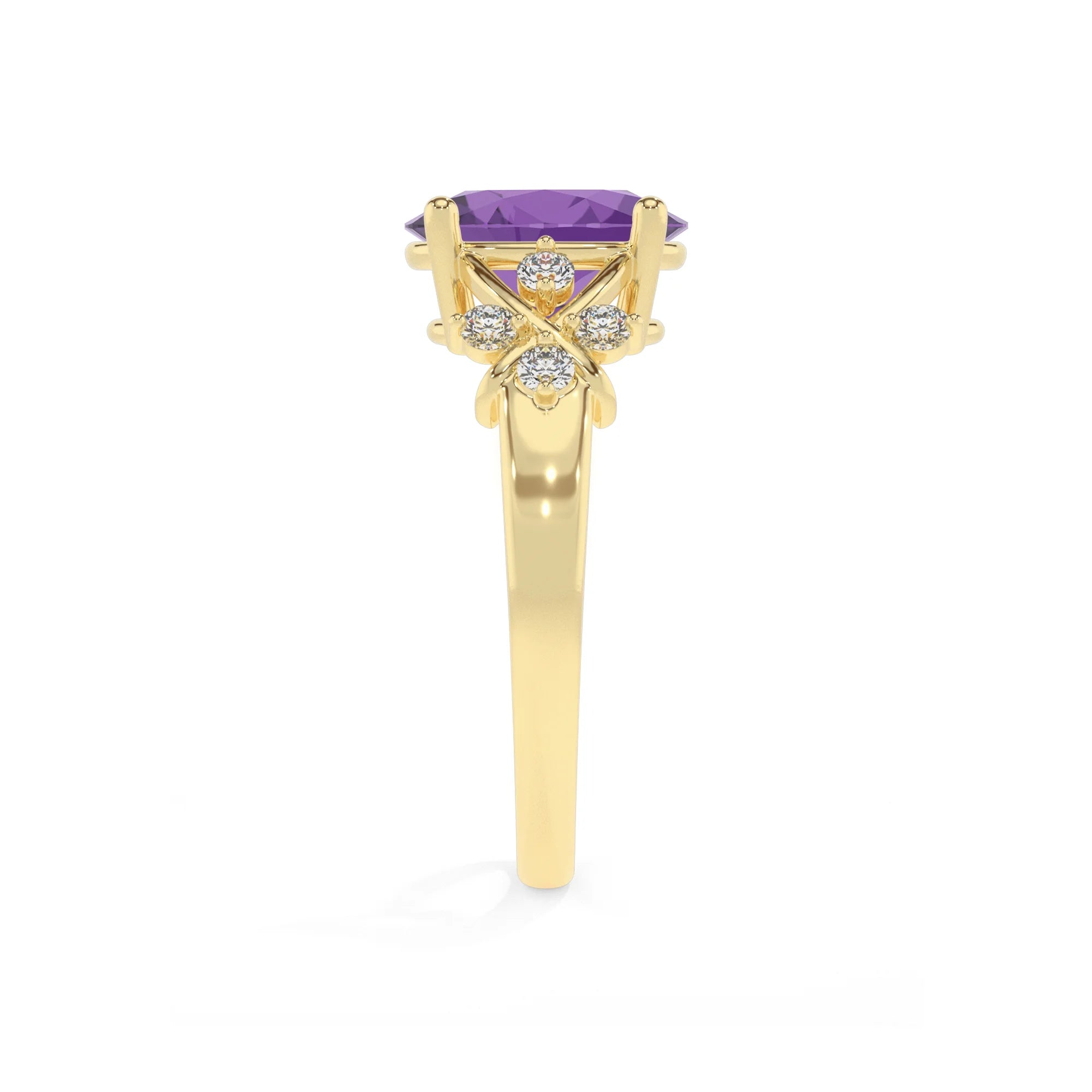 lab grown amethyst oval solitaire rings in yellow gold