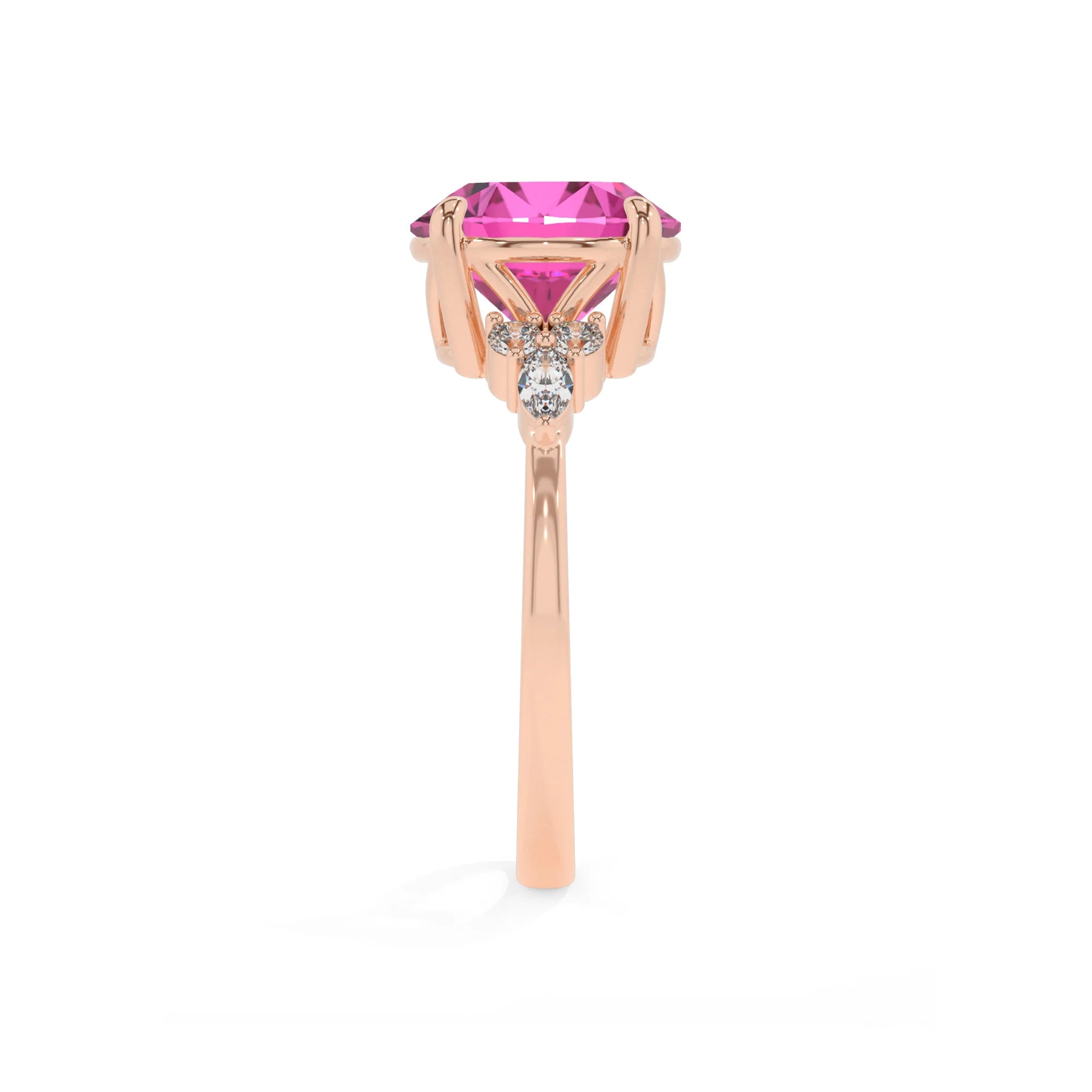 lab grown pink-sapphire round solitaire rings in rose gold