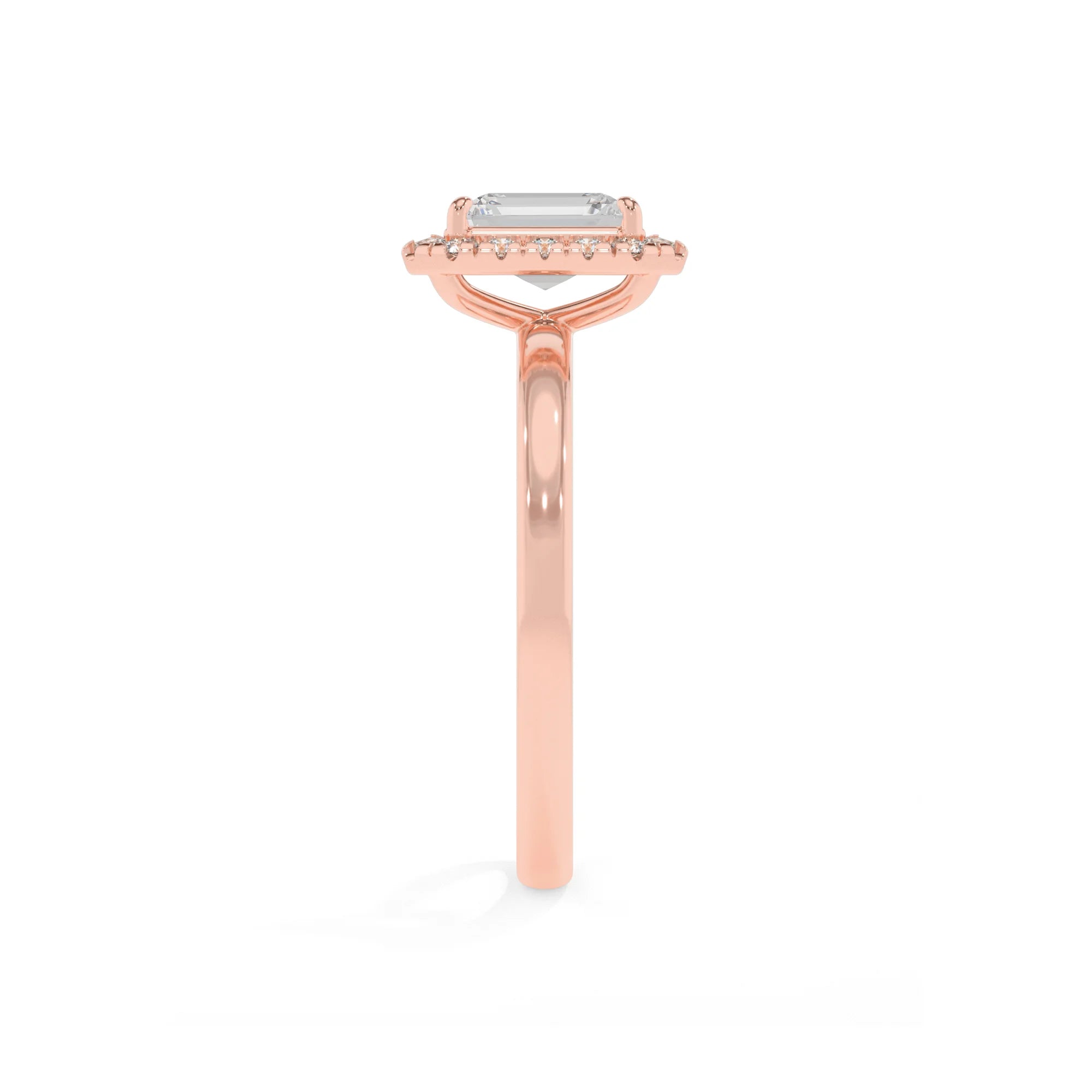 lab grown moissanite emerald cut solitaire rings in rose gold
