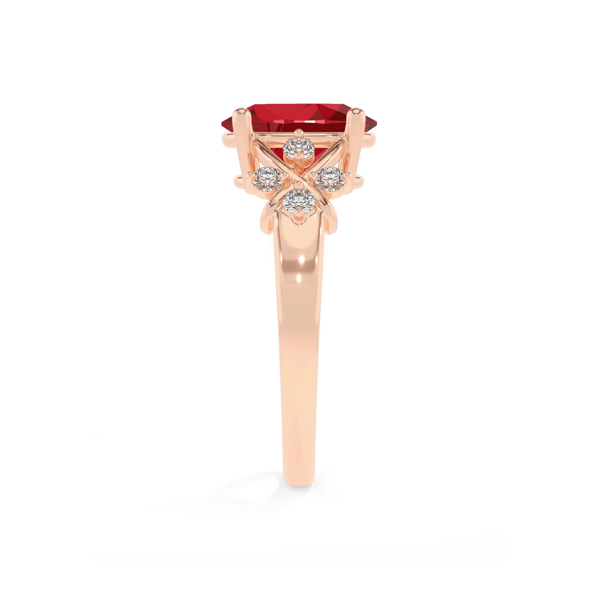 lab grown ruby oval solitaire rings in rose gold