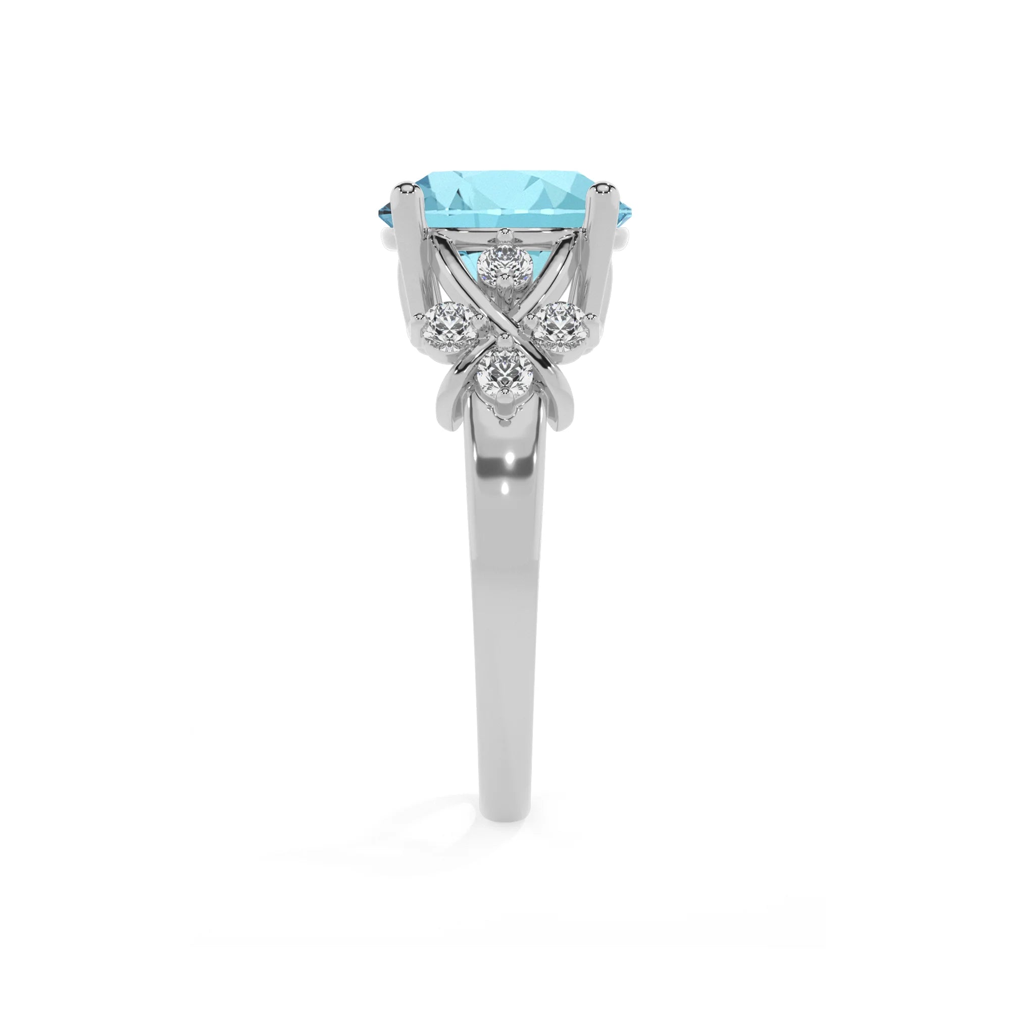 lab grown aquamarine round solitaire rings in platinum