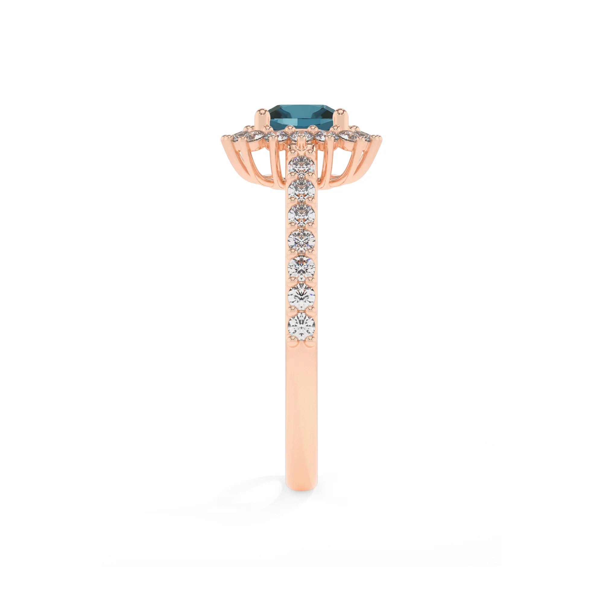 natural london-blue-topaz cushion solitaire rings in rose gold