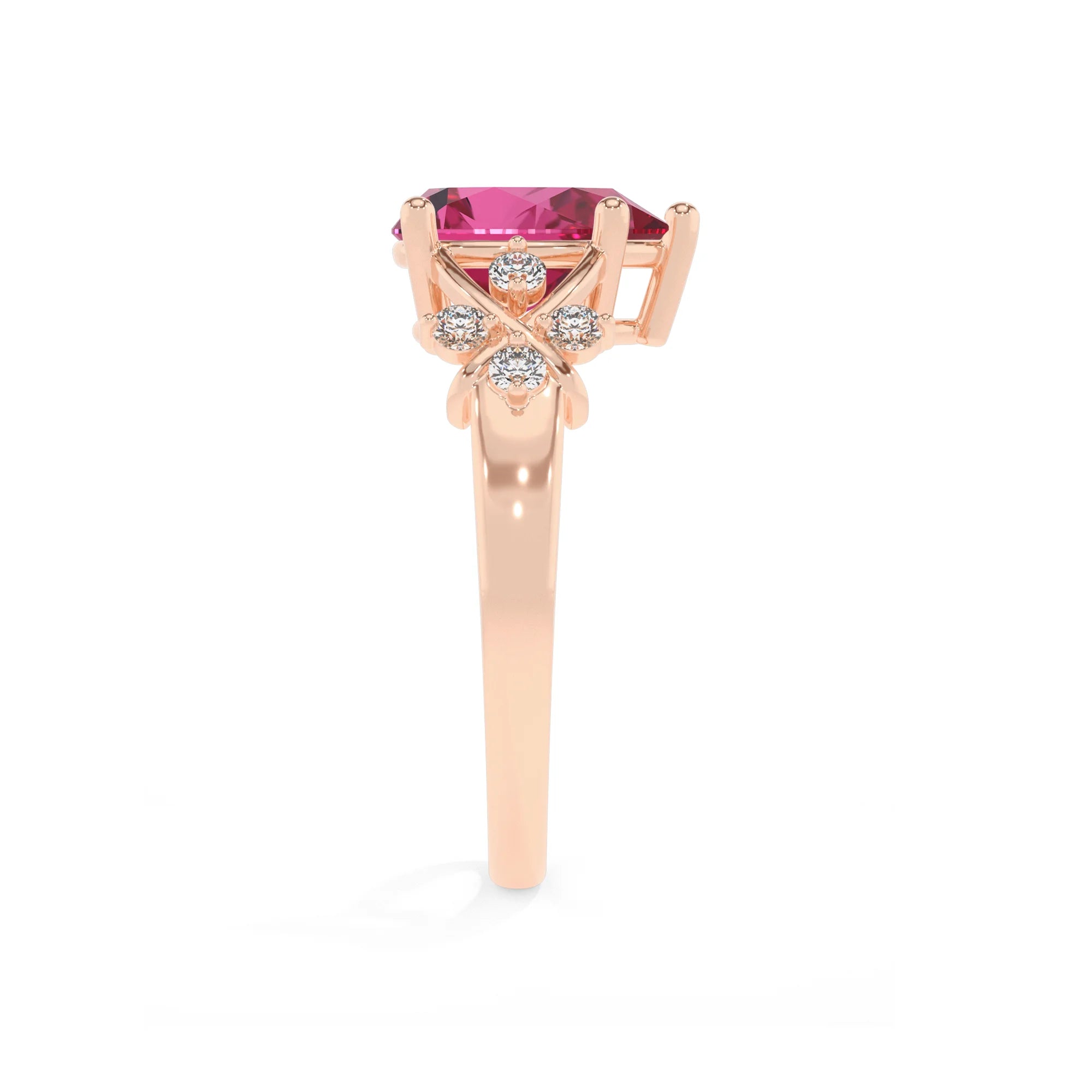 lab grown pink-sapphire pear solitaire rings in rose gold