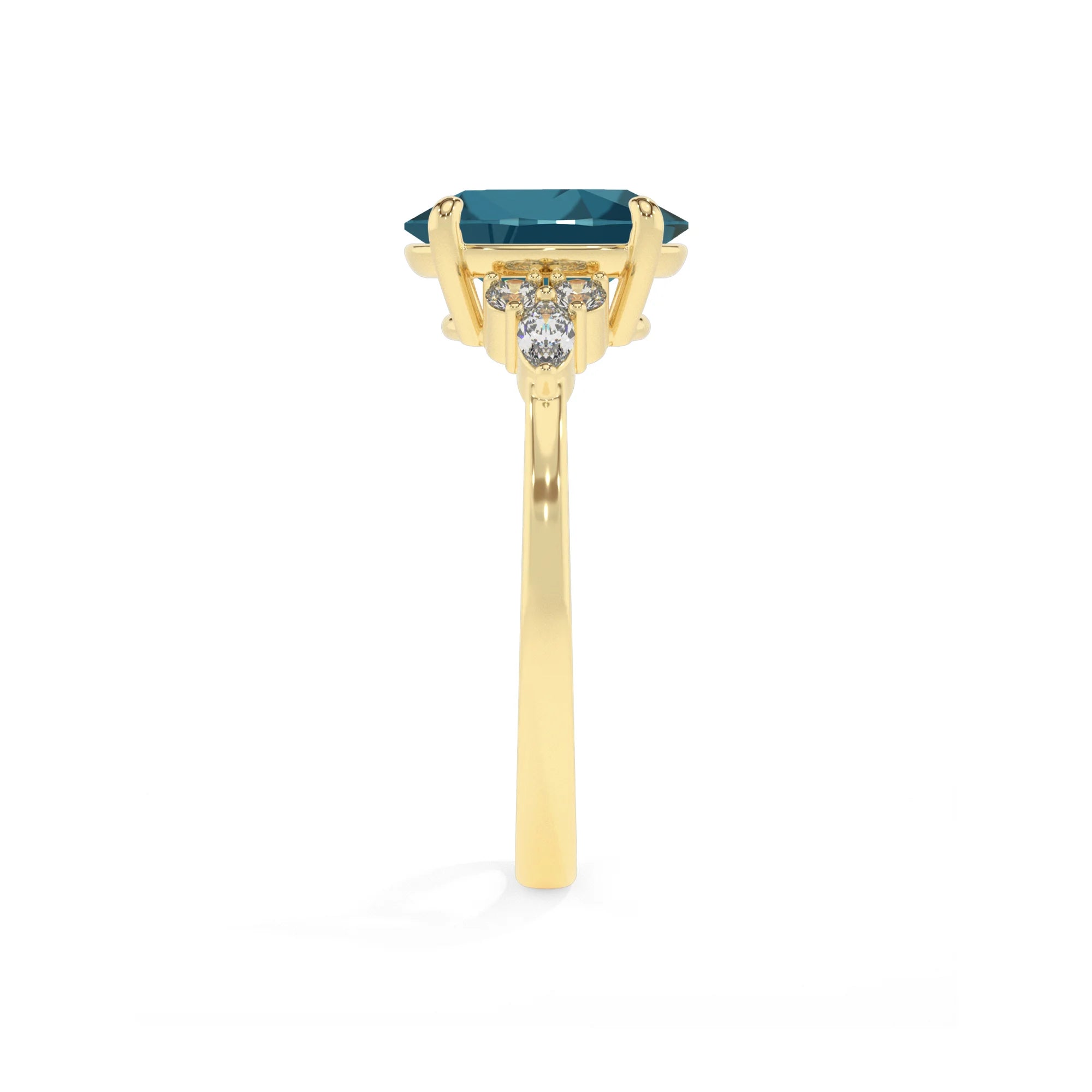 natural london-blue-topaz oval solitaire rings in yellow gold