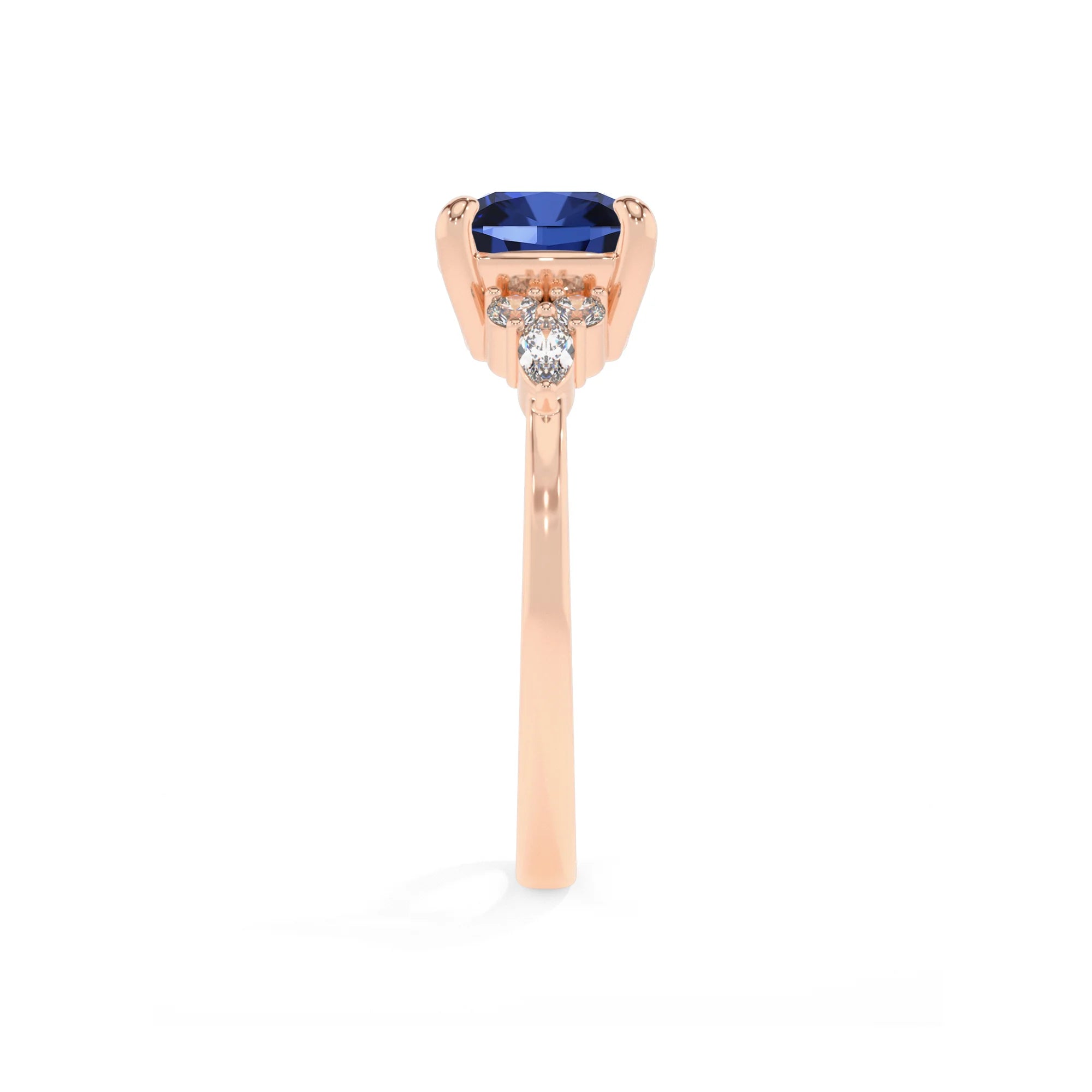 lab grown blue-sapphire cushion solitaire rings in rose gold