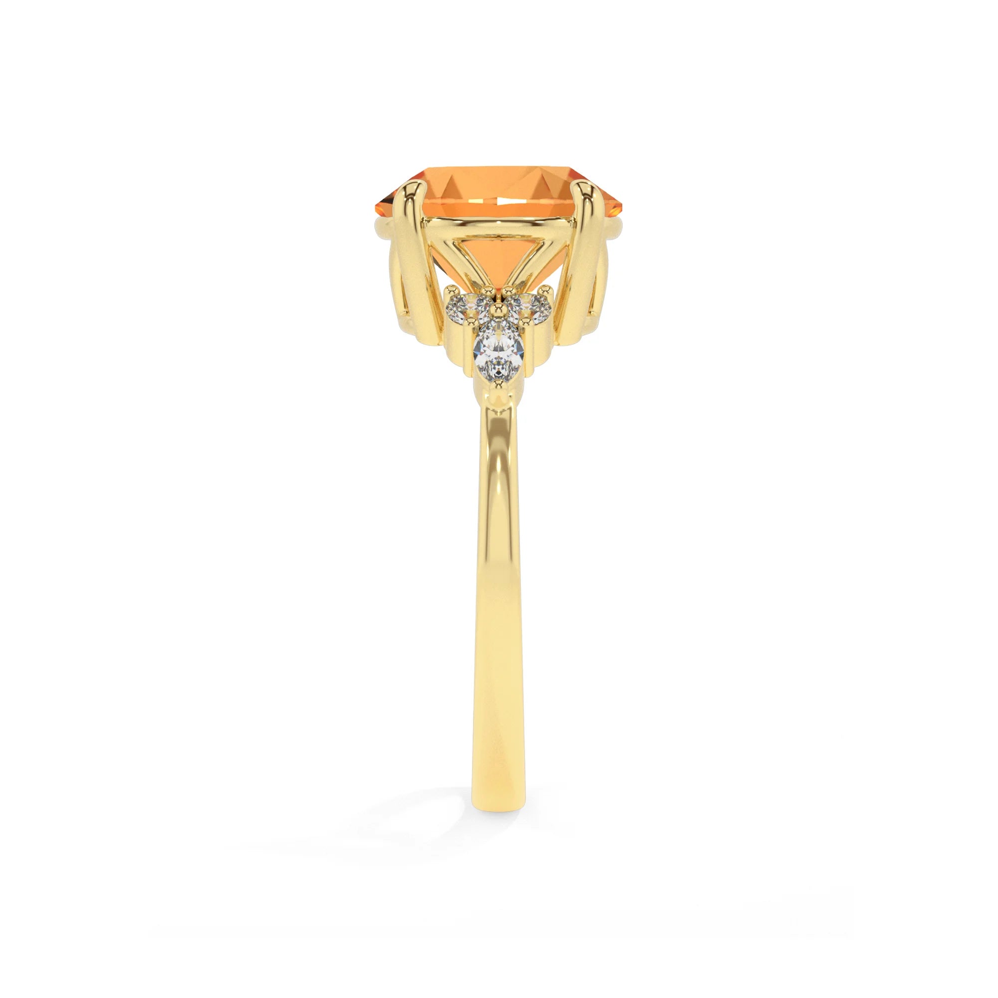 lab grown citrine round solitaire rings in yellow gold