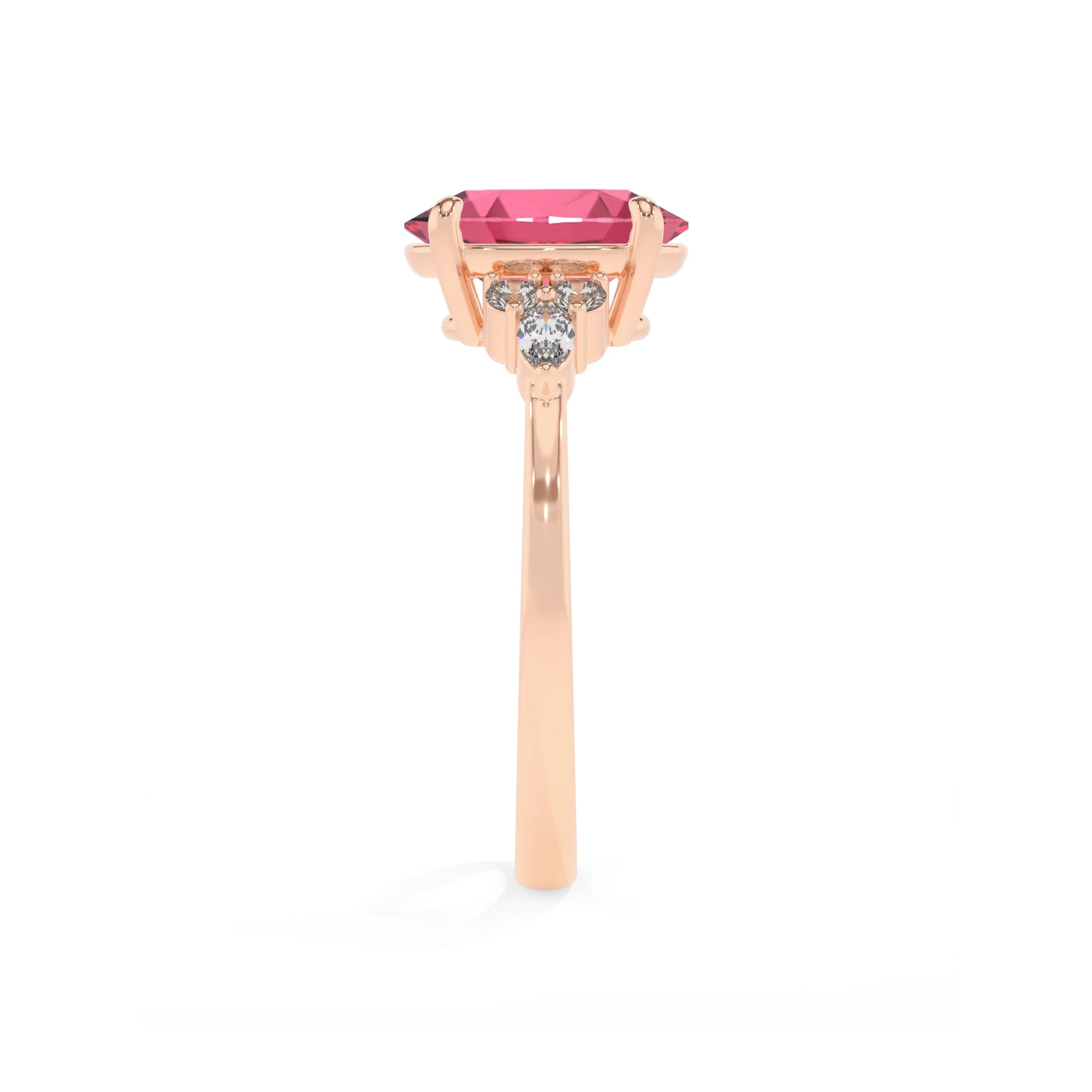 lab grown pink-tourmaline oval solitaire rings in rose gold