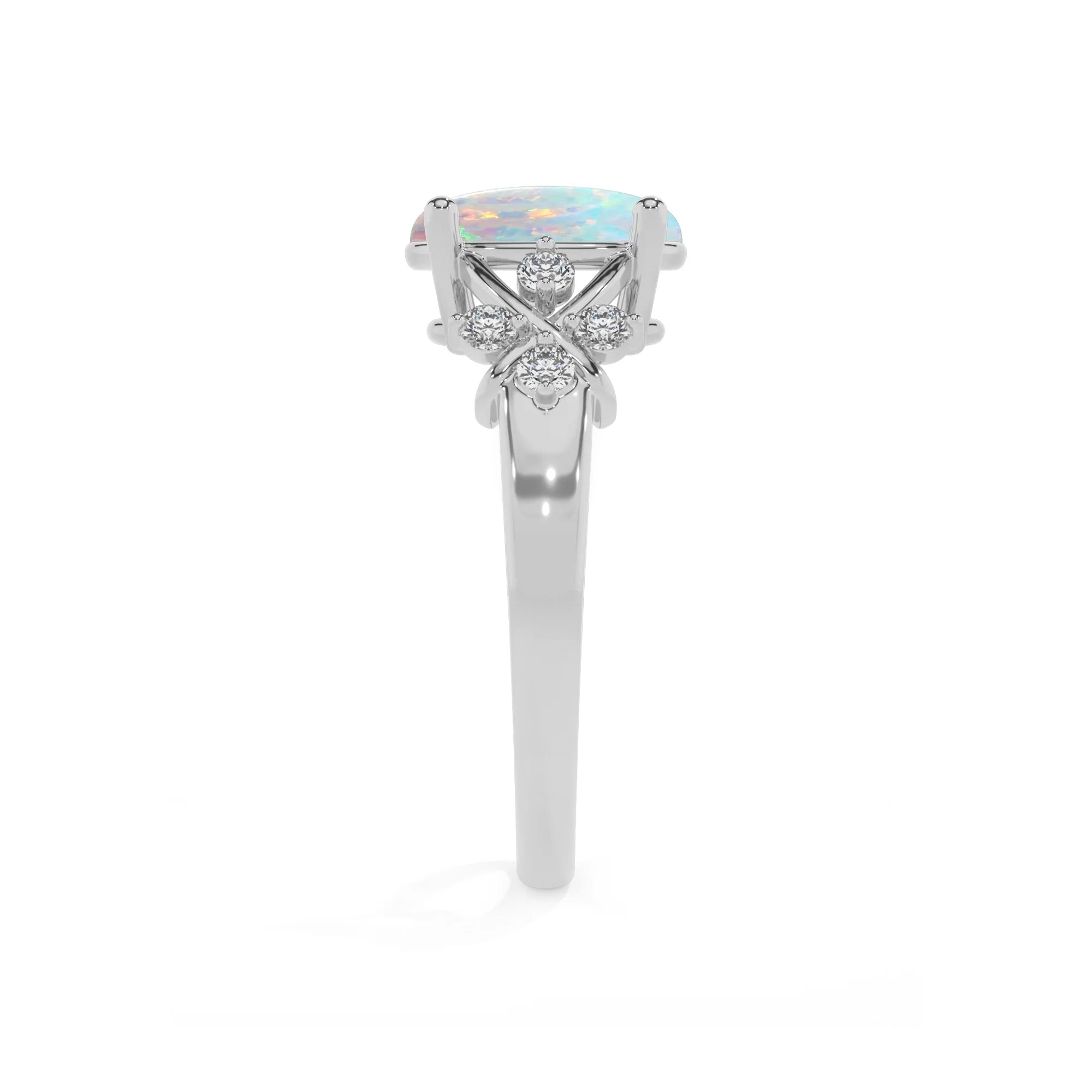 lab grown opal oval solitaire rings in platinum