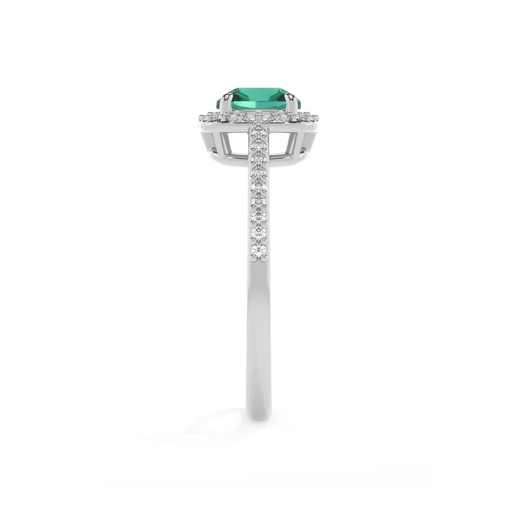 lab grown emerald cushion solitaire rings in platinum
