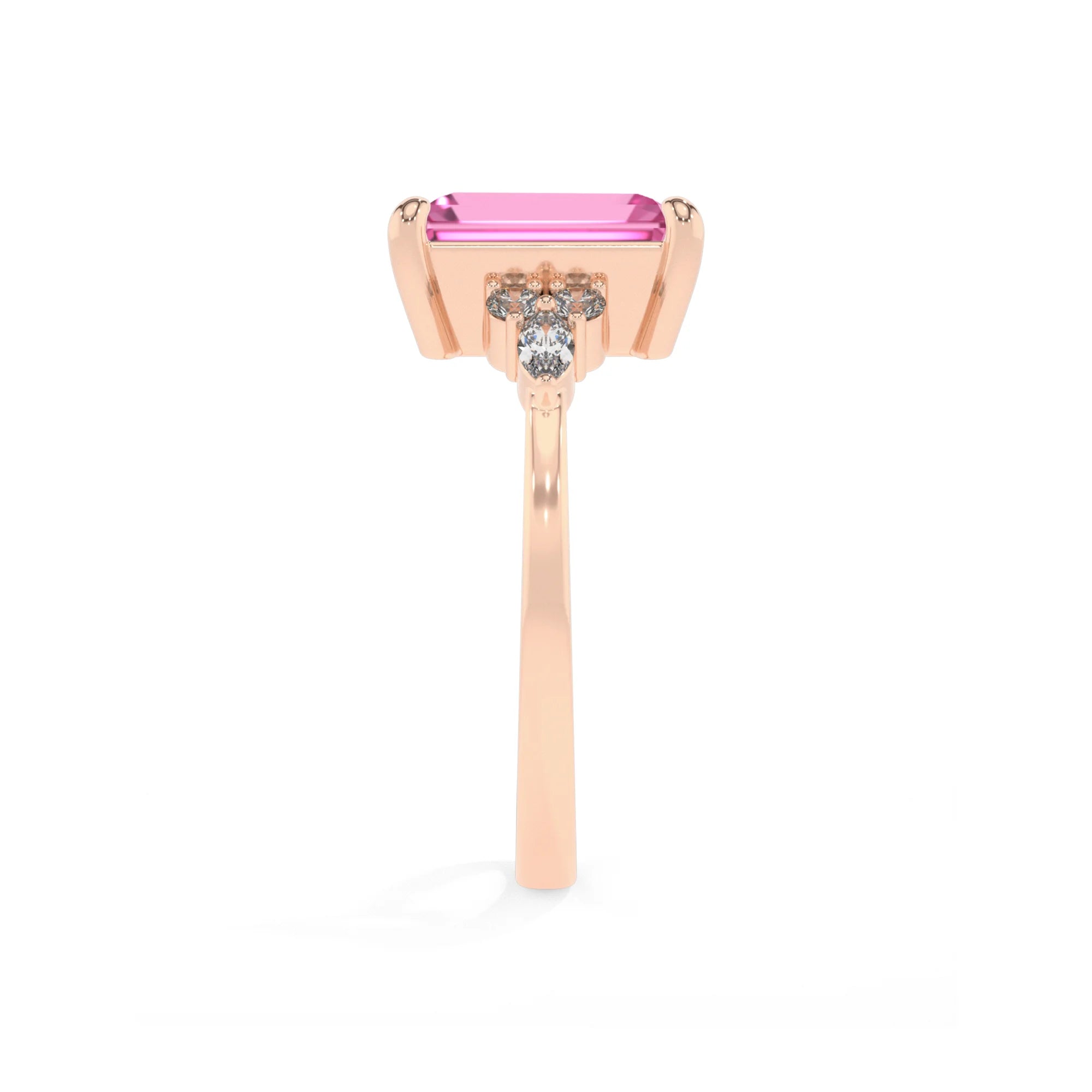 lab grown pink-sapphire emerald cut solitaire rings in rose gold