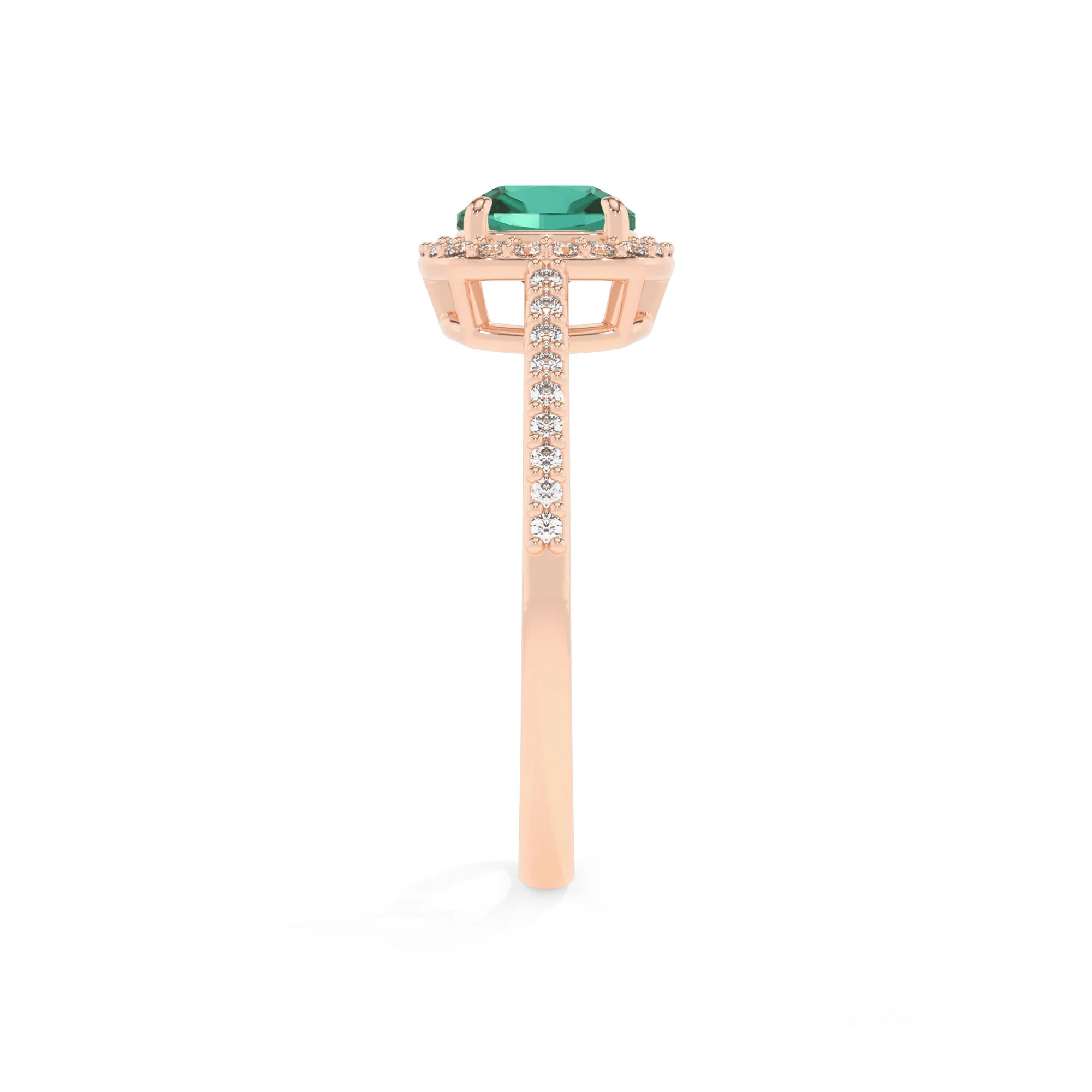 lab grown emerald cushion solitaire rings in rose gold