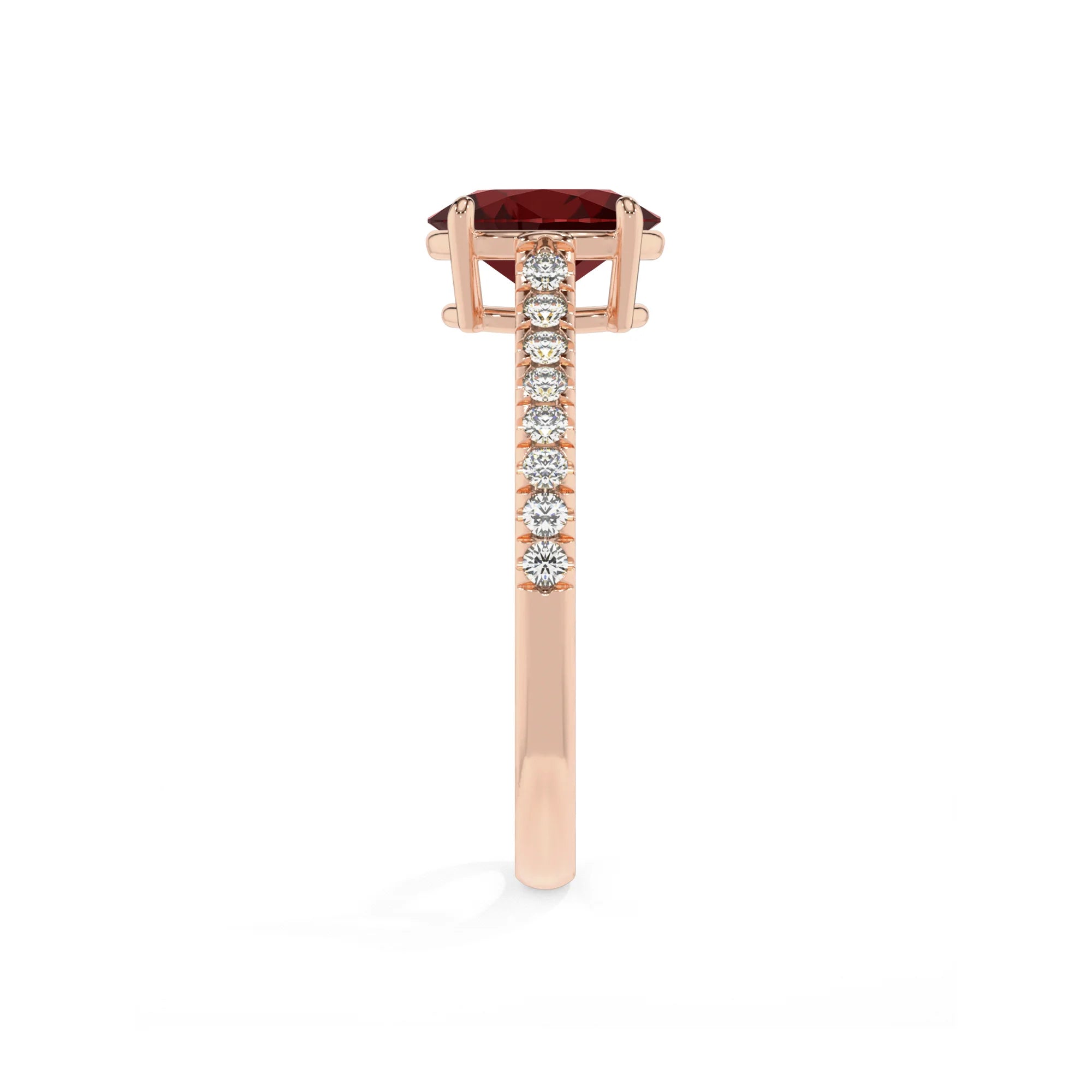 natural garnet oval half eternity solitaire engagement rings in rose gold