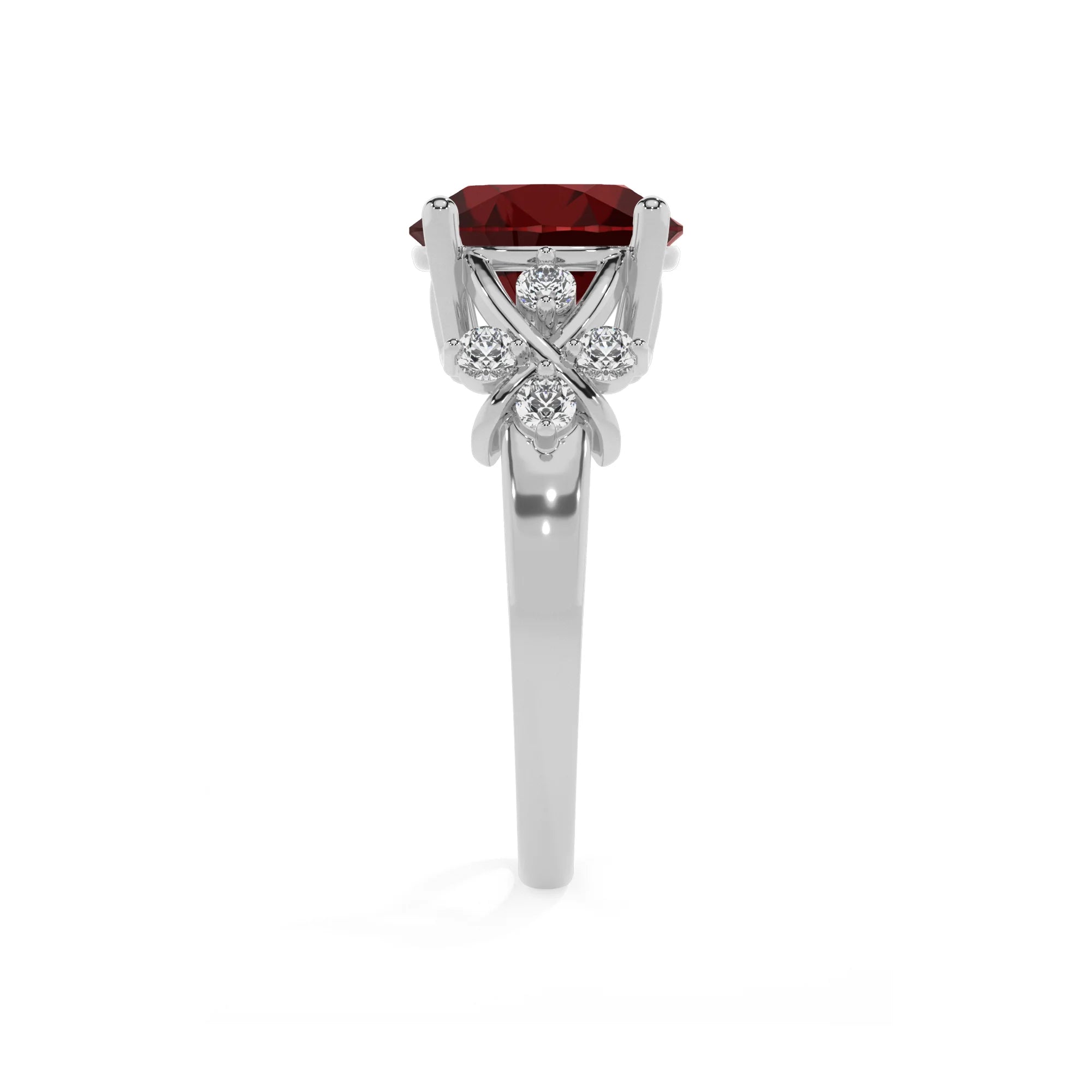 natural garnet round solitaire rings in white gold