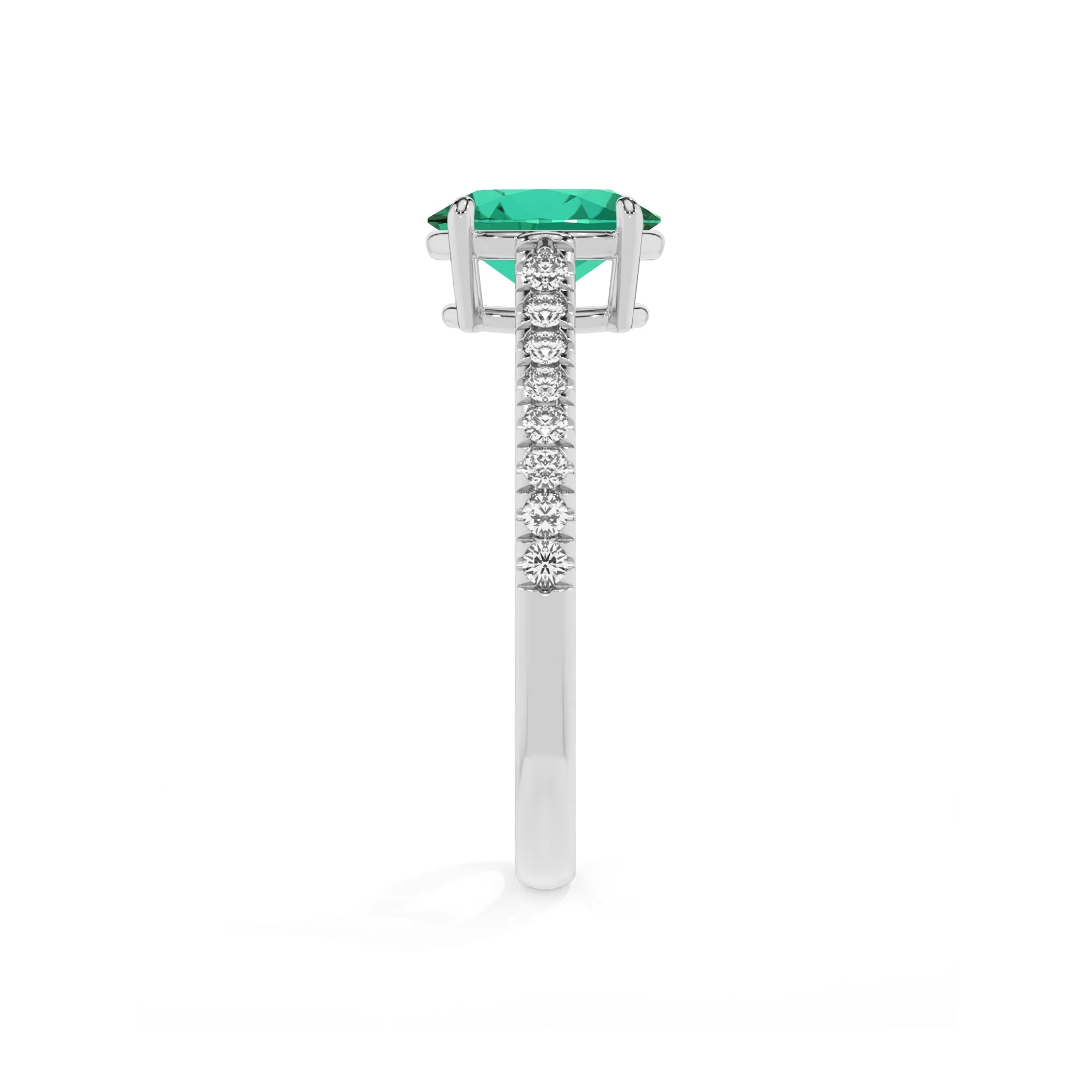 lab grown emerald oval half eternity solitaire engagement rings in white gold