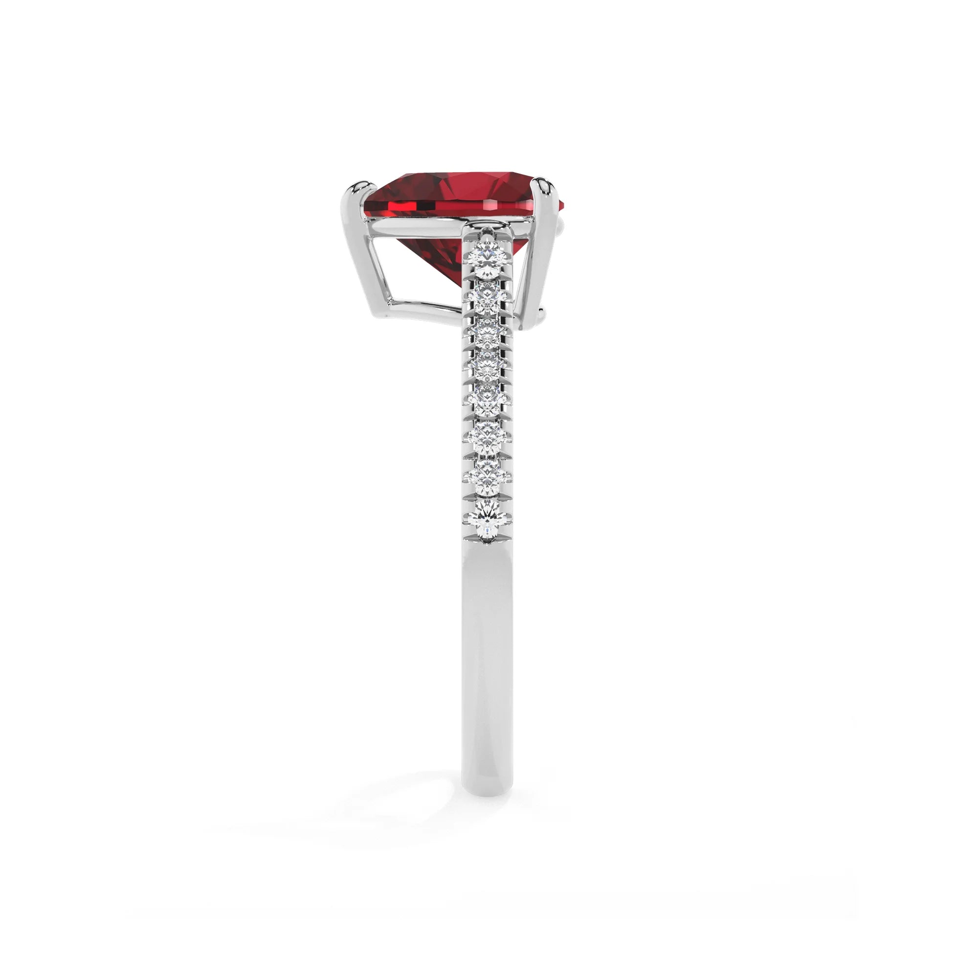 lab grown ruby heart half eternity solitaire engagement rings in white gold