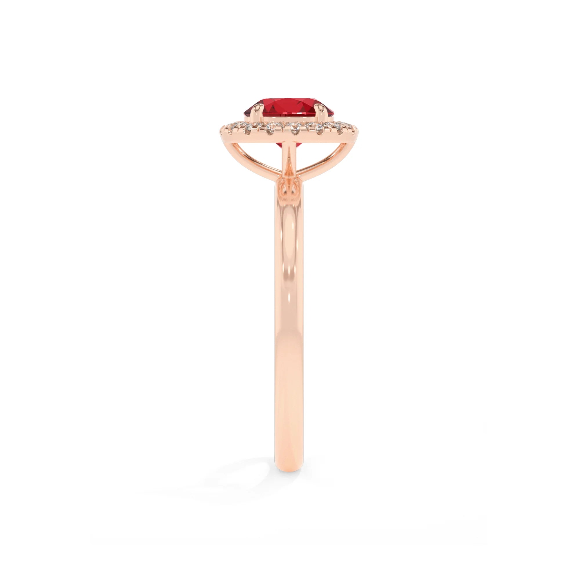 lab grown ruby round solitaire rings in rose gold