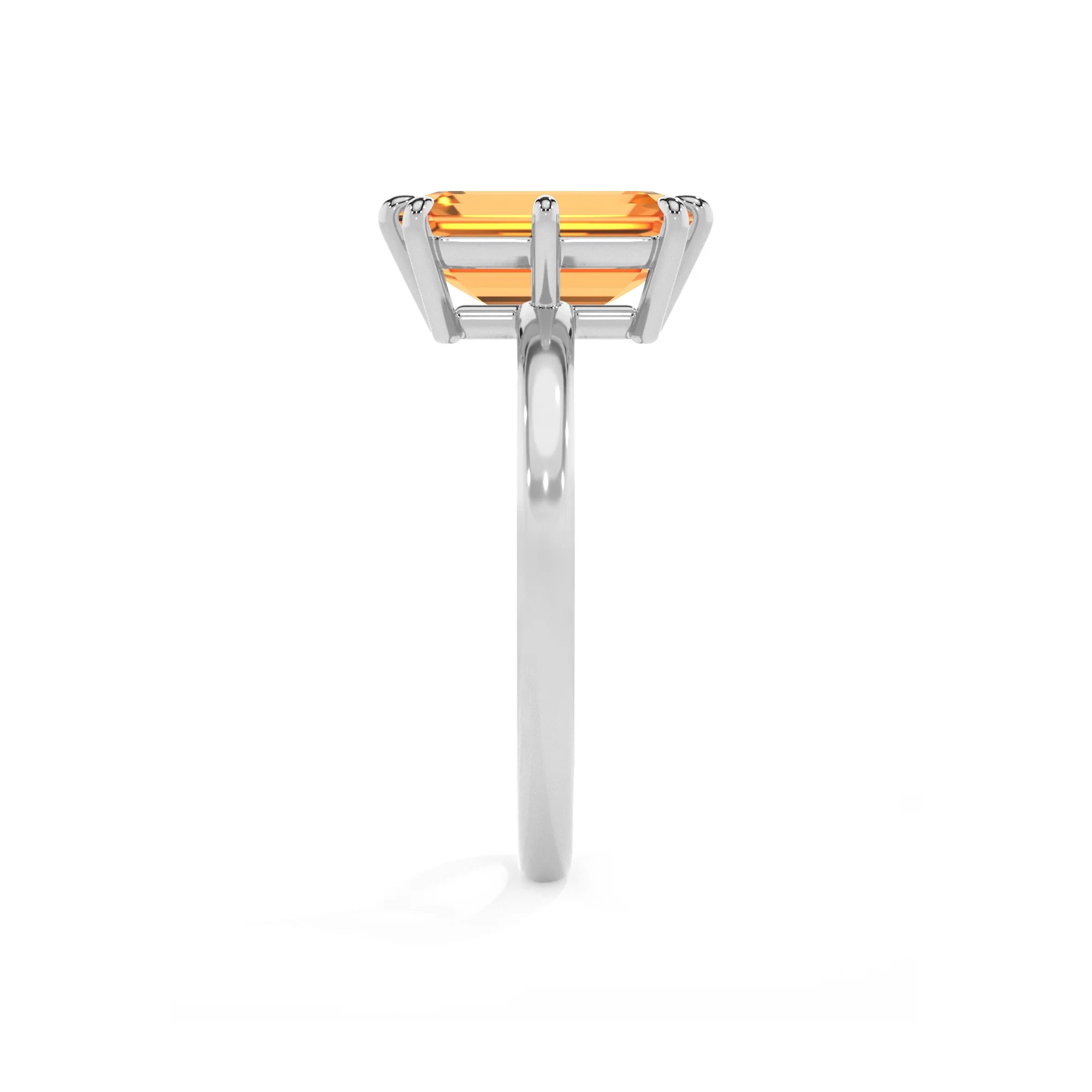 lab grown citrine emerald cut solitaire rings in platinum