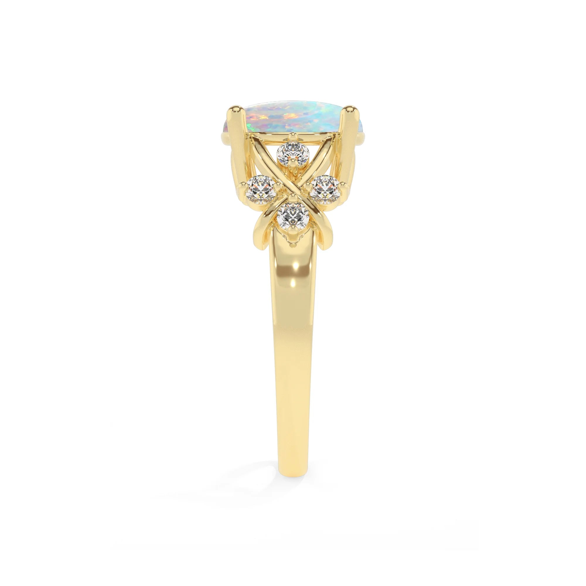 lab grown opal round solitaire rings in yellow gold