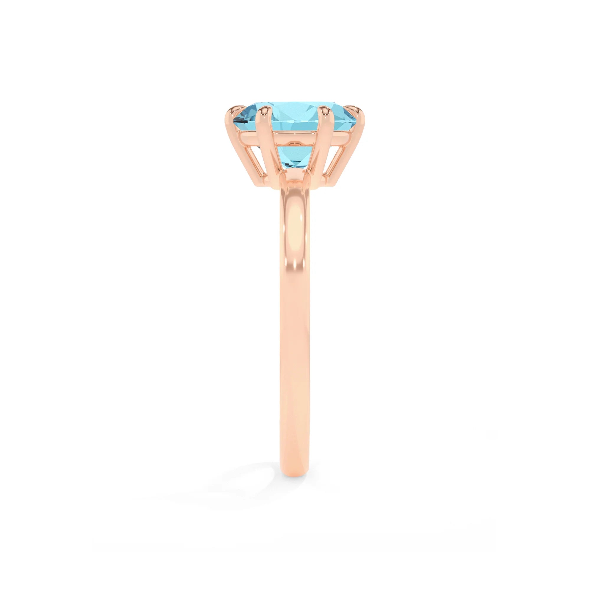 lab grown aquamarine round solitaire rings in rose gold