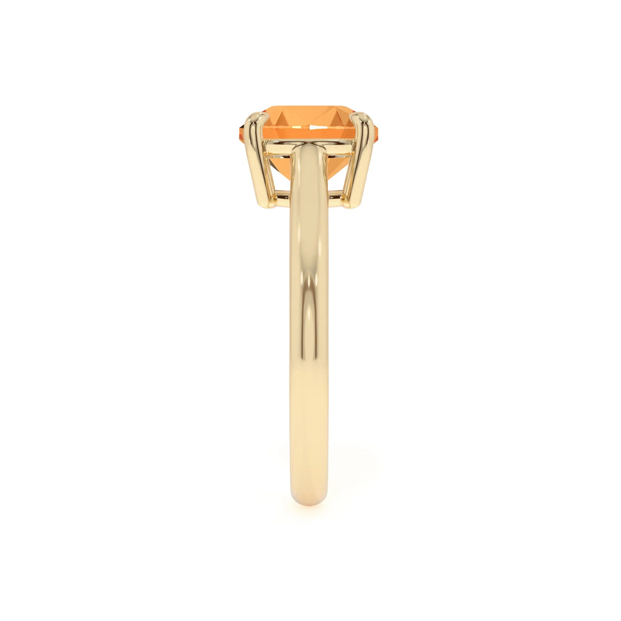 lab grown citrine cushion solitaire rings in yellow gold