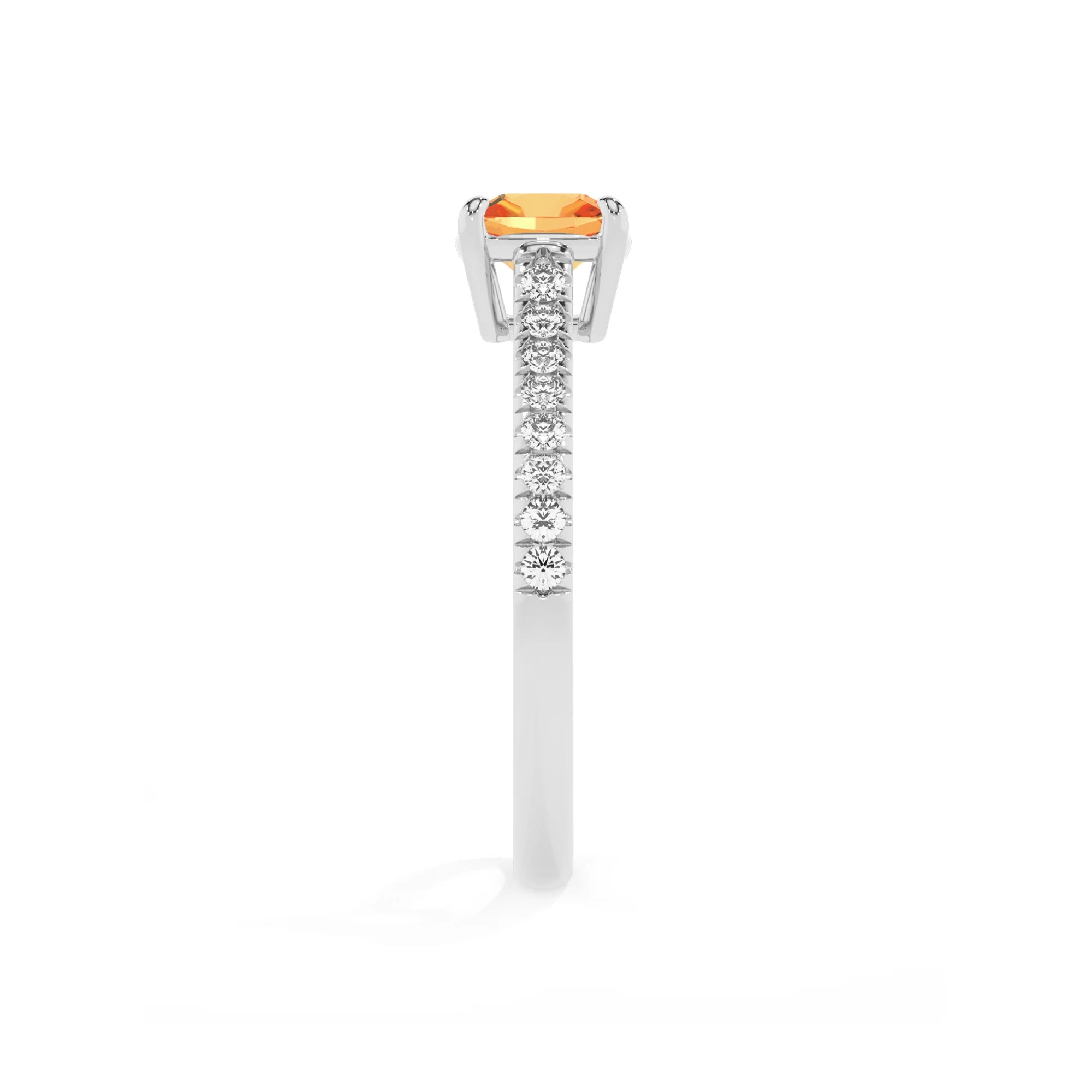 lab grown citrine cushion half eternity solitaire engagement rings in white gold