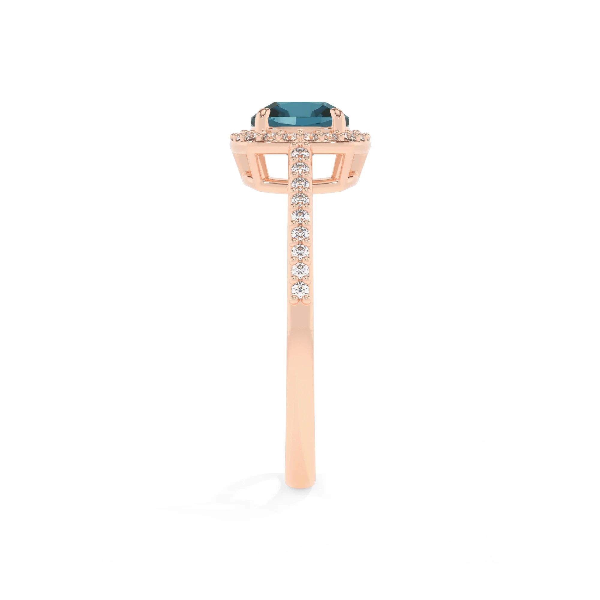 natural london-blue-topaz cushion solitaire rings in rose gold