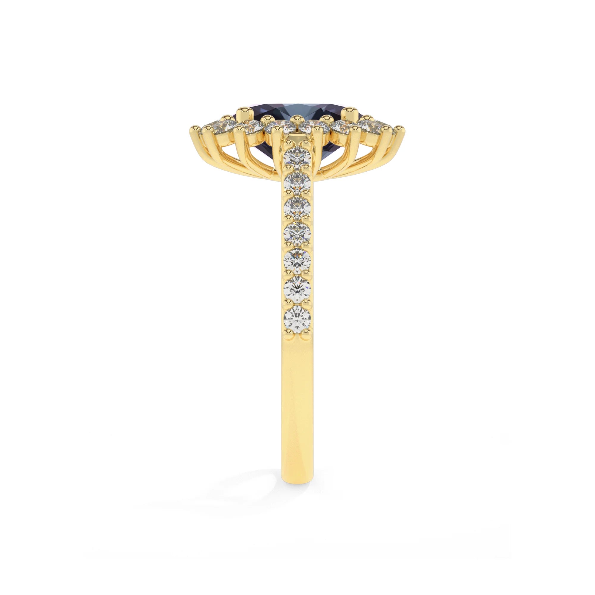 lab grown alexandrite oval solitaire rings in yellow gold