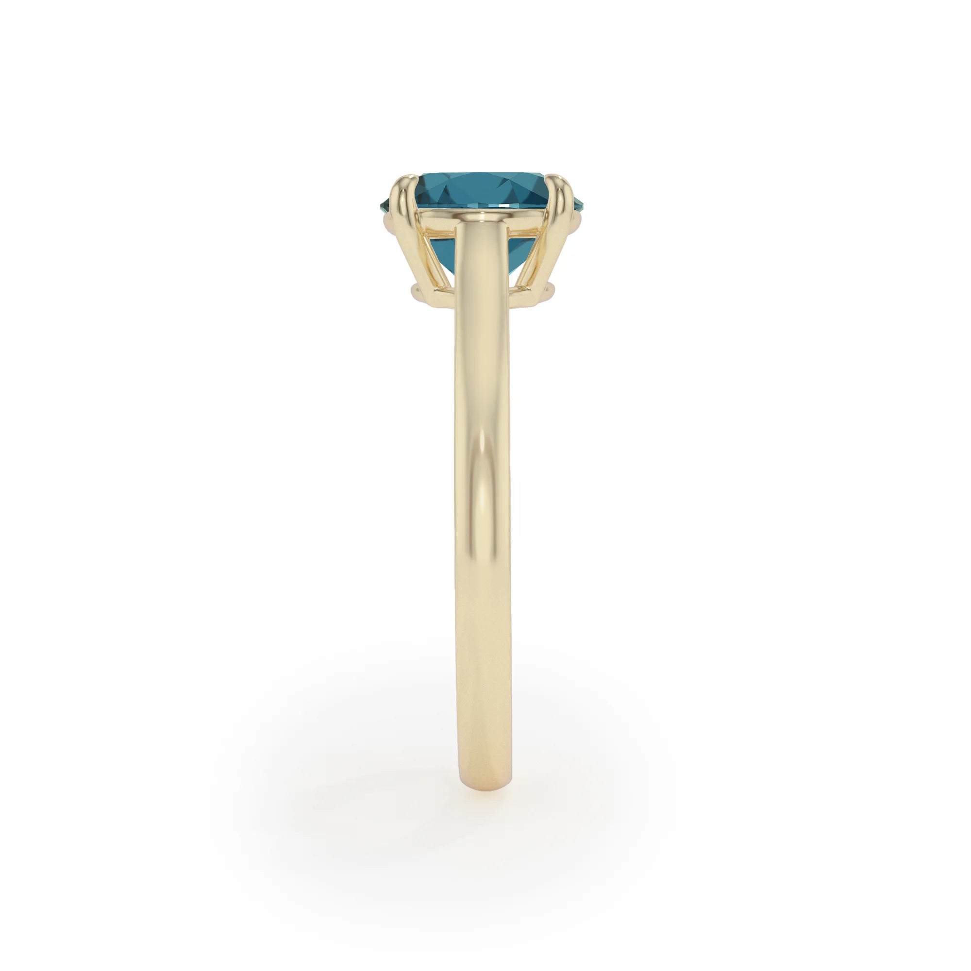 natural london-blue-topaz round solitaire rings in yellow gold