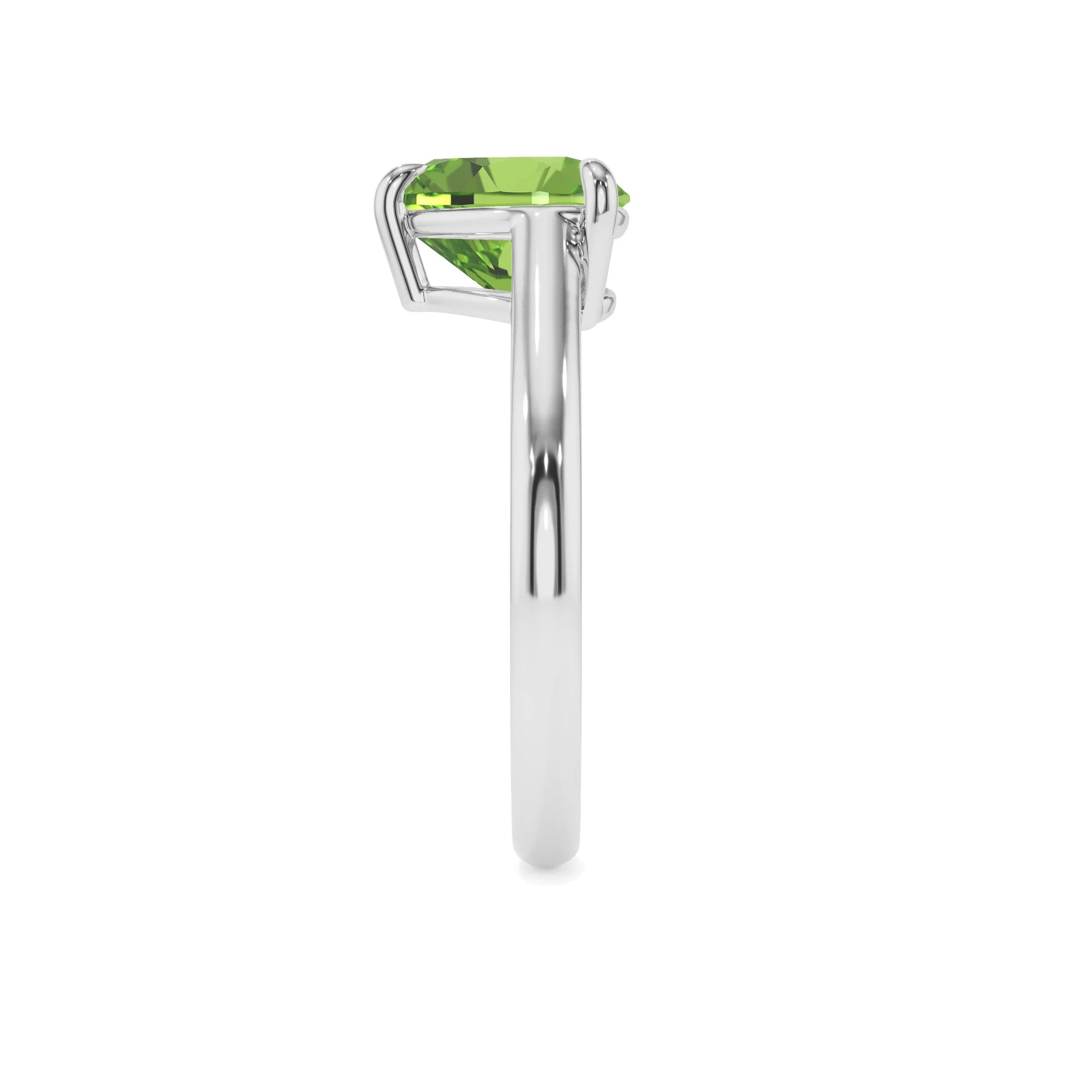 natural peridot heart solitaire rings in white gold