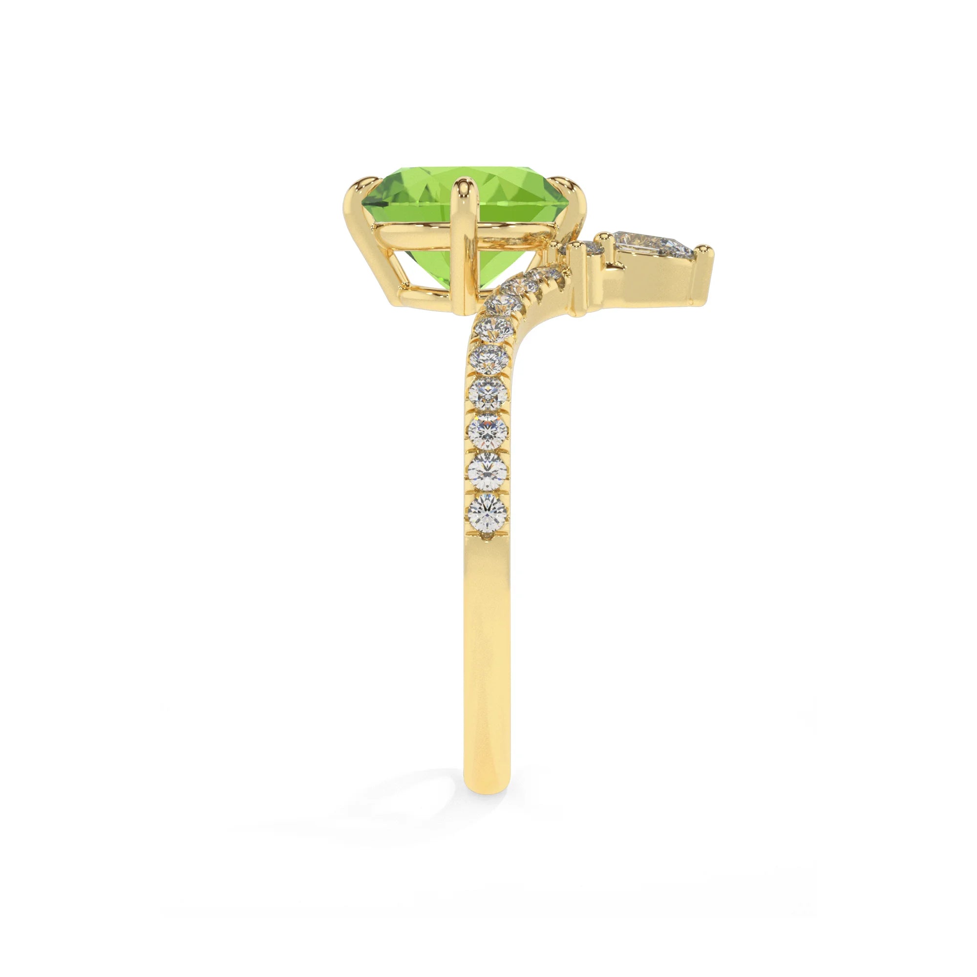 natural peridot round solitaire rings in yellow gold