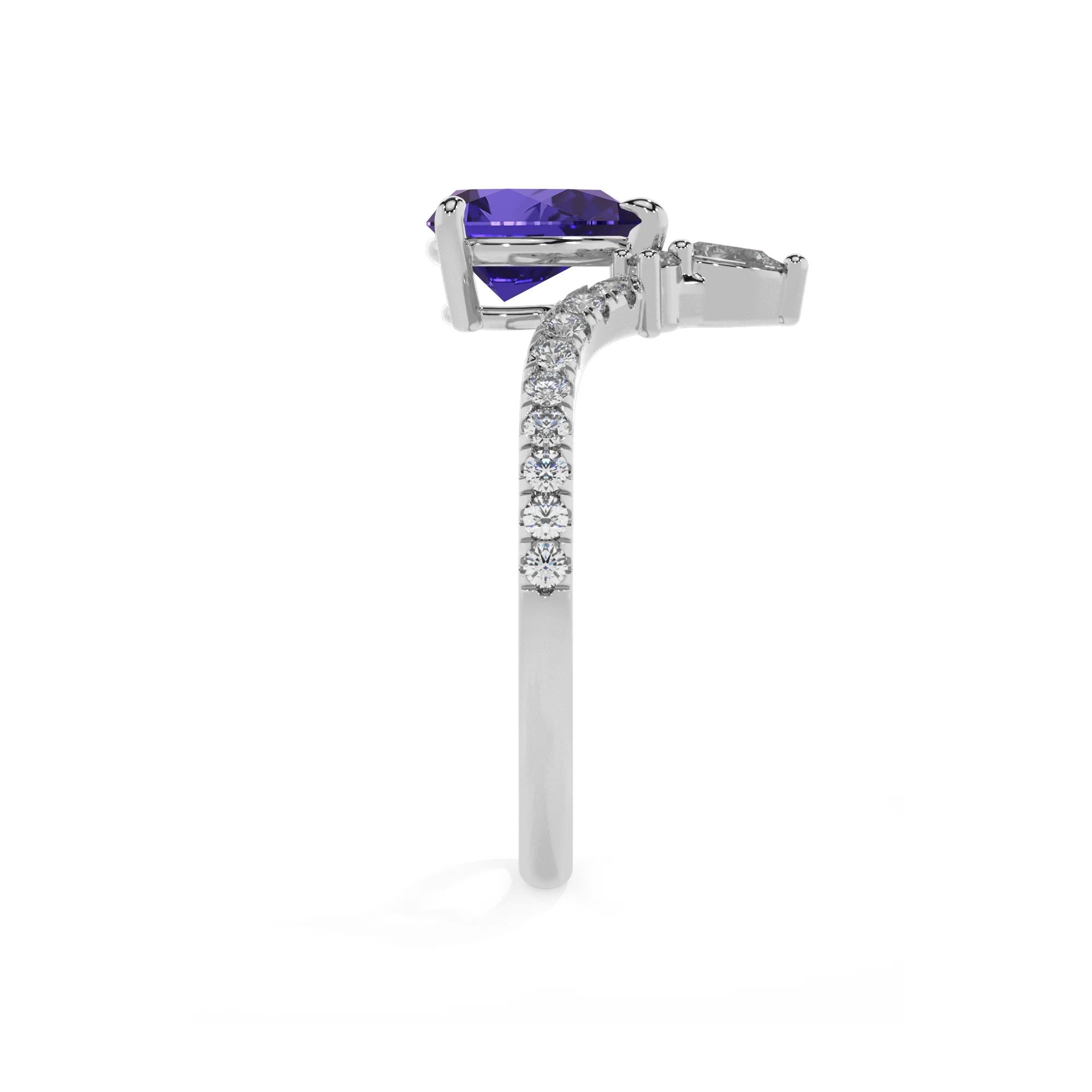 lab grown tanzanite pear solitaire rings in sterling silver
