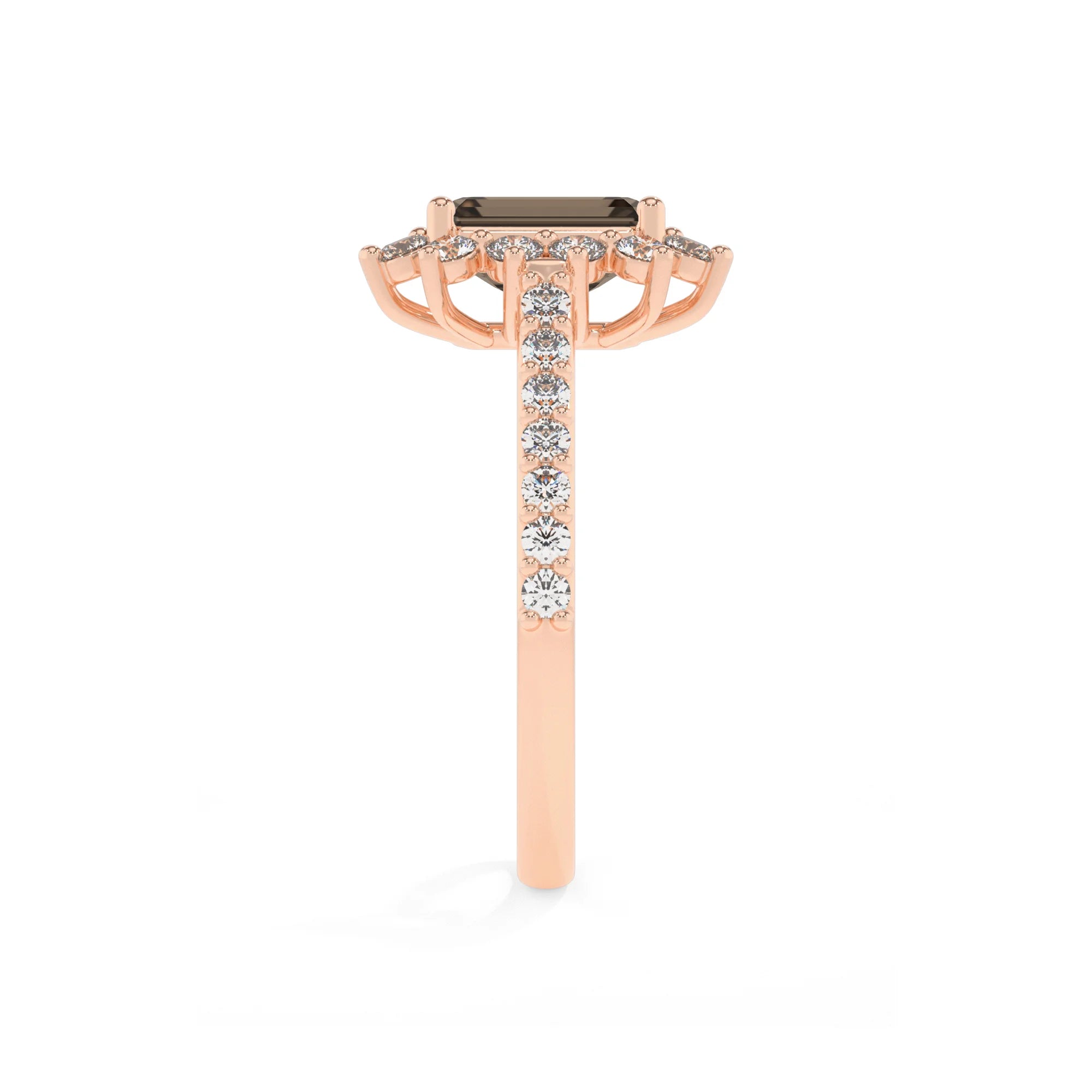 natural smoky-quartz emerald cut solitaire rings in rose gold