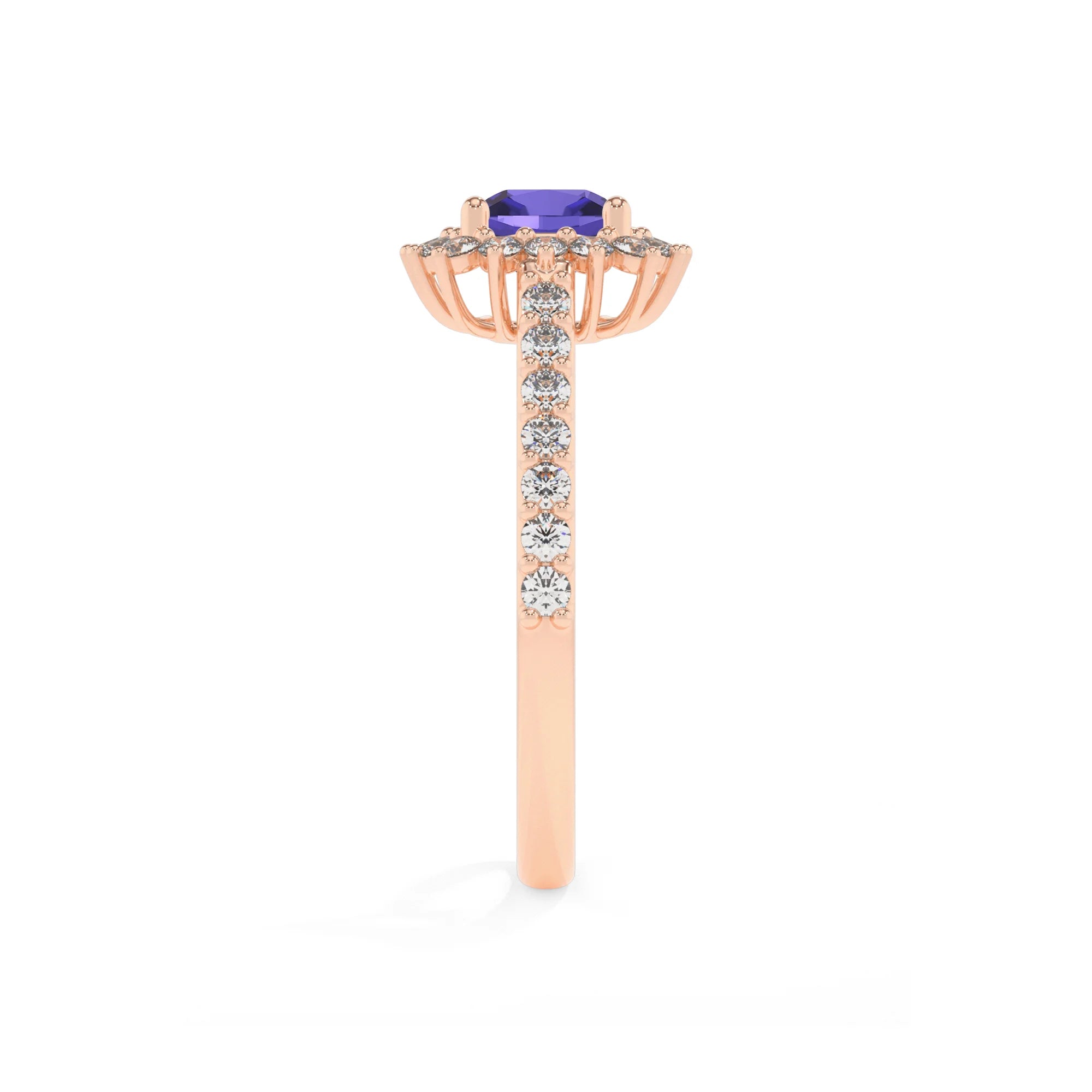 lab grown tanzanite cushion solitaire rings in rose gold
