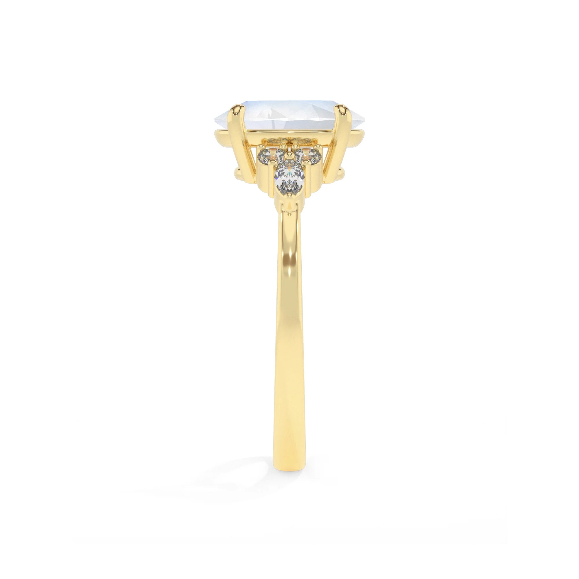 natural rainbow-moonstone oval solitaire rings in yellow gold