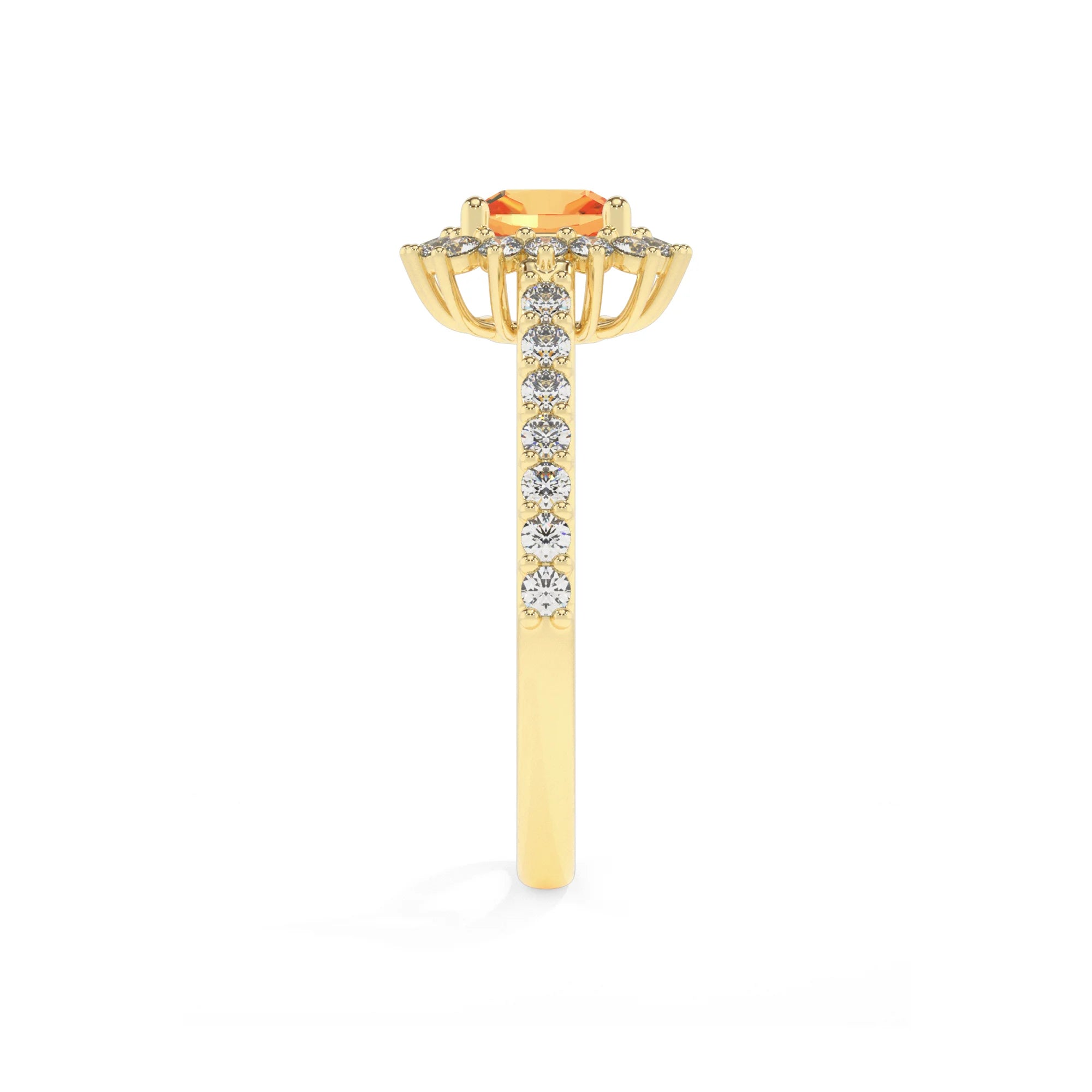 lab grown citrine cushion solitaire rings in yellow gold