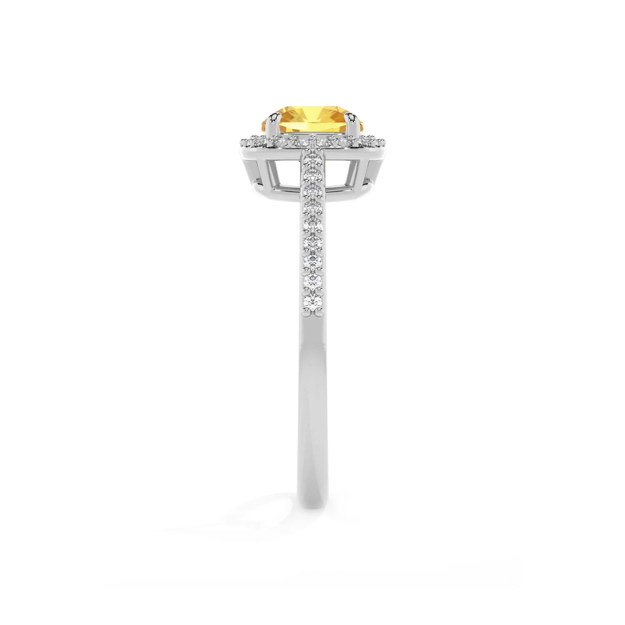 lab grown yellow-sapphire cushion solitaire rings in white gold