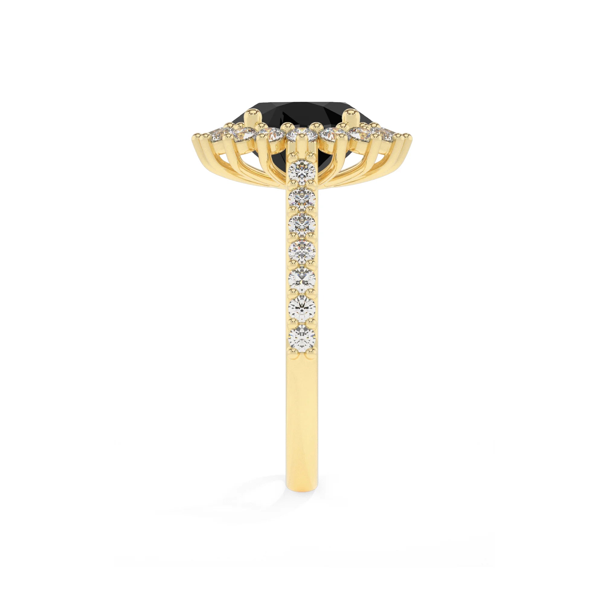 natural black-onyx round solitaire rings in yellow gold