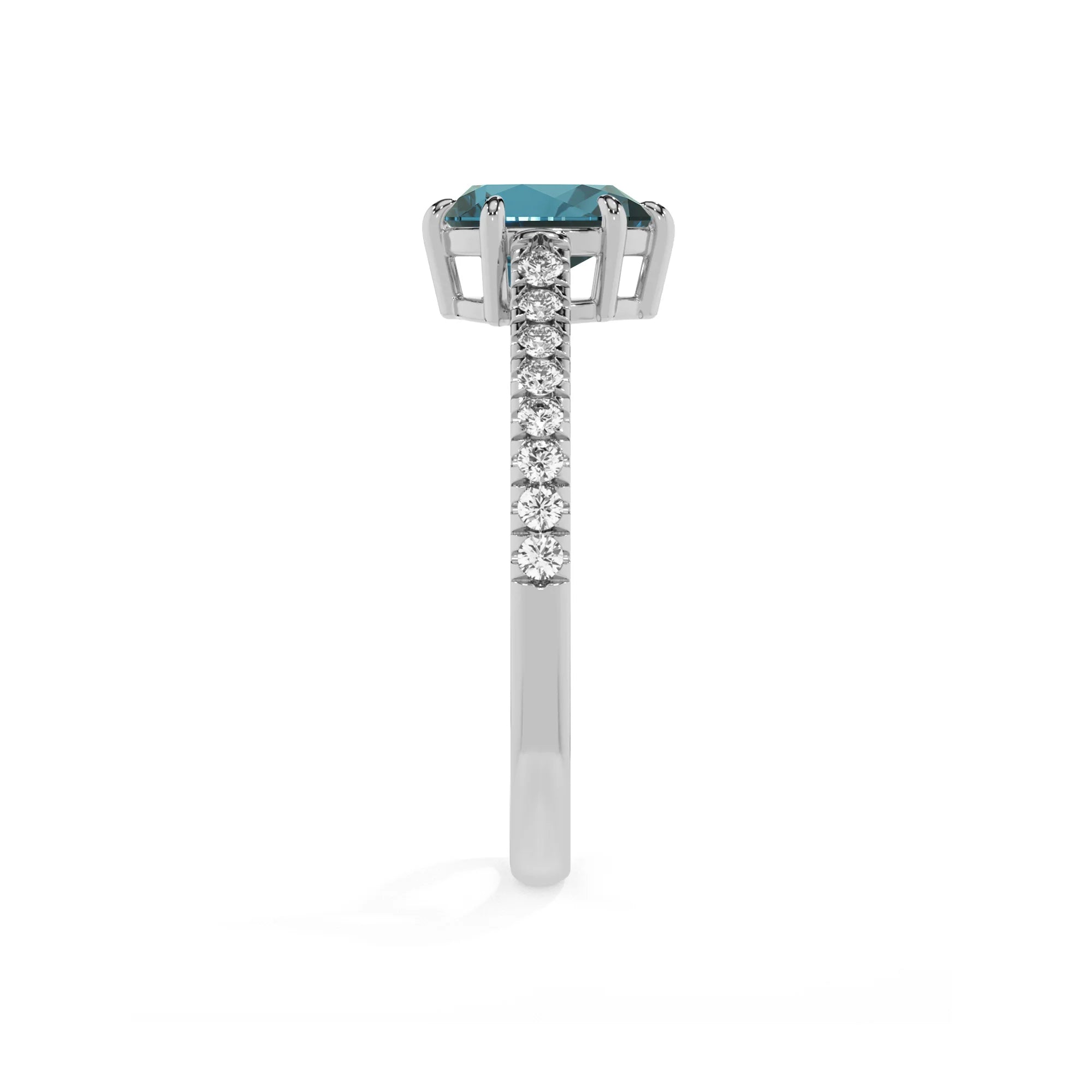 natural london-blue-topaz pear half eternity solitaire engagement rings in sterling silver