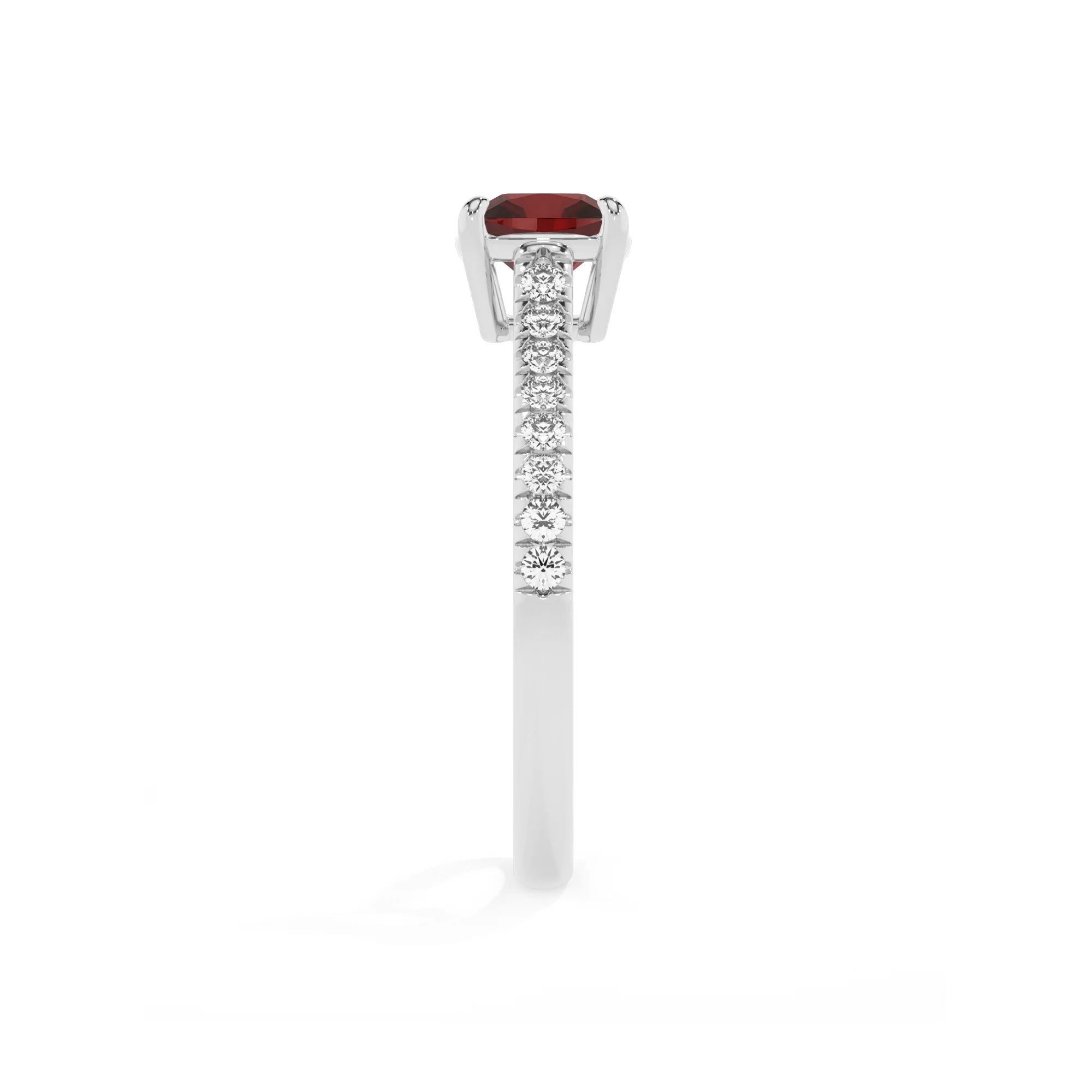 natural garnet cushion half eternity solitaire engagement rings in platinum
