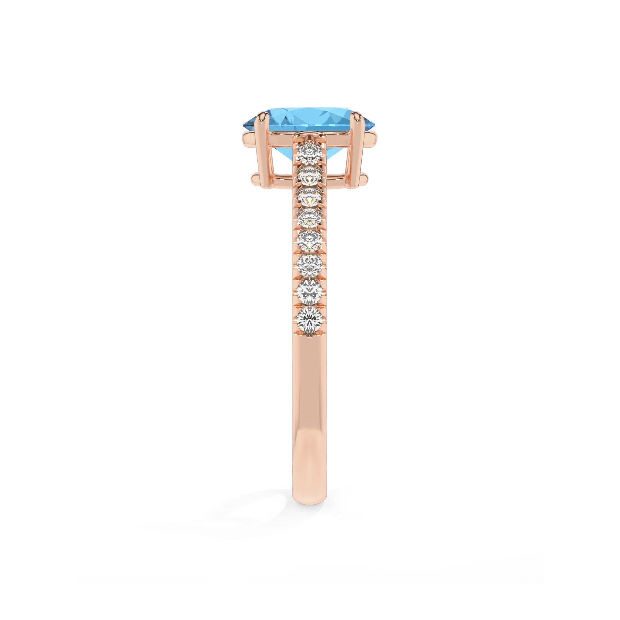natural swiss-blue-topaz oval half eternity solitaire engagement rings in rose gold