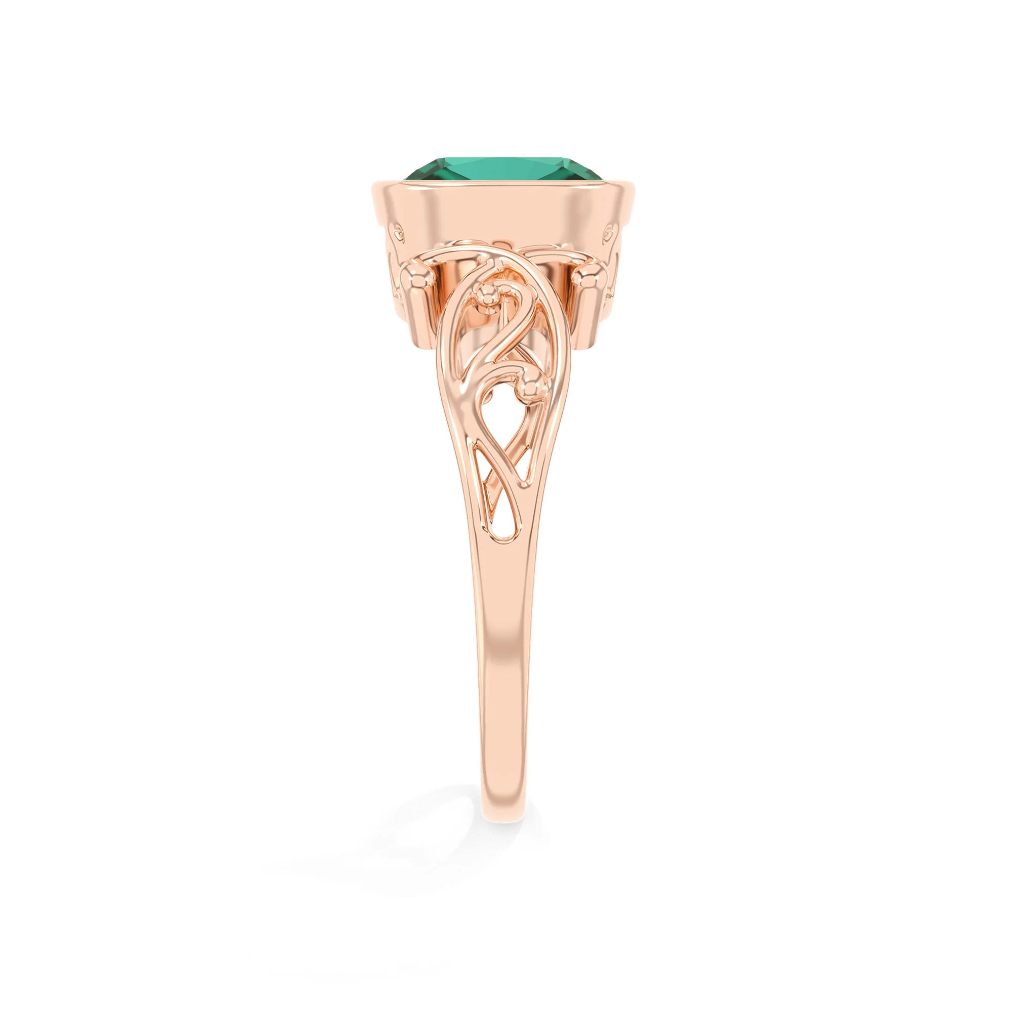 lab grown emerald cushion solitaire rings in rose gold