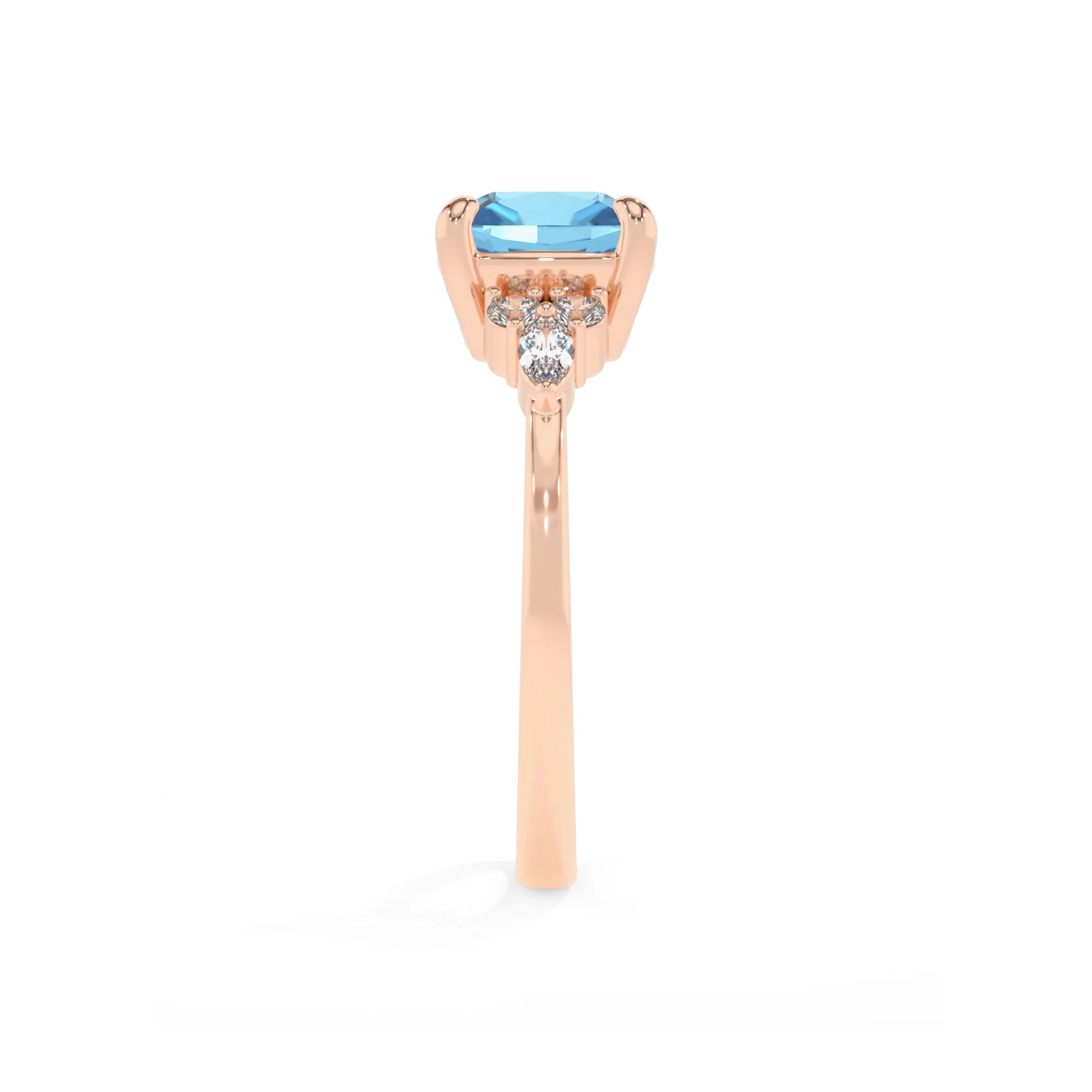 natural swiss-blue-topaz cushion solitaire rings in rose gold