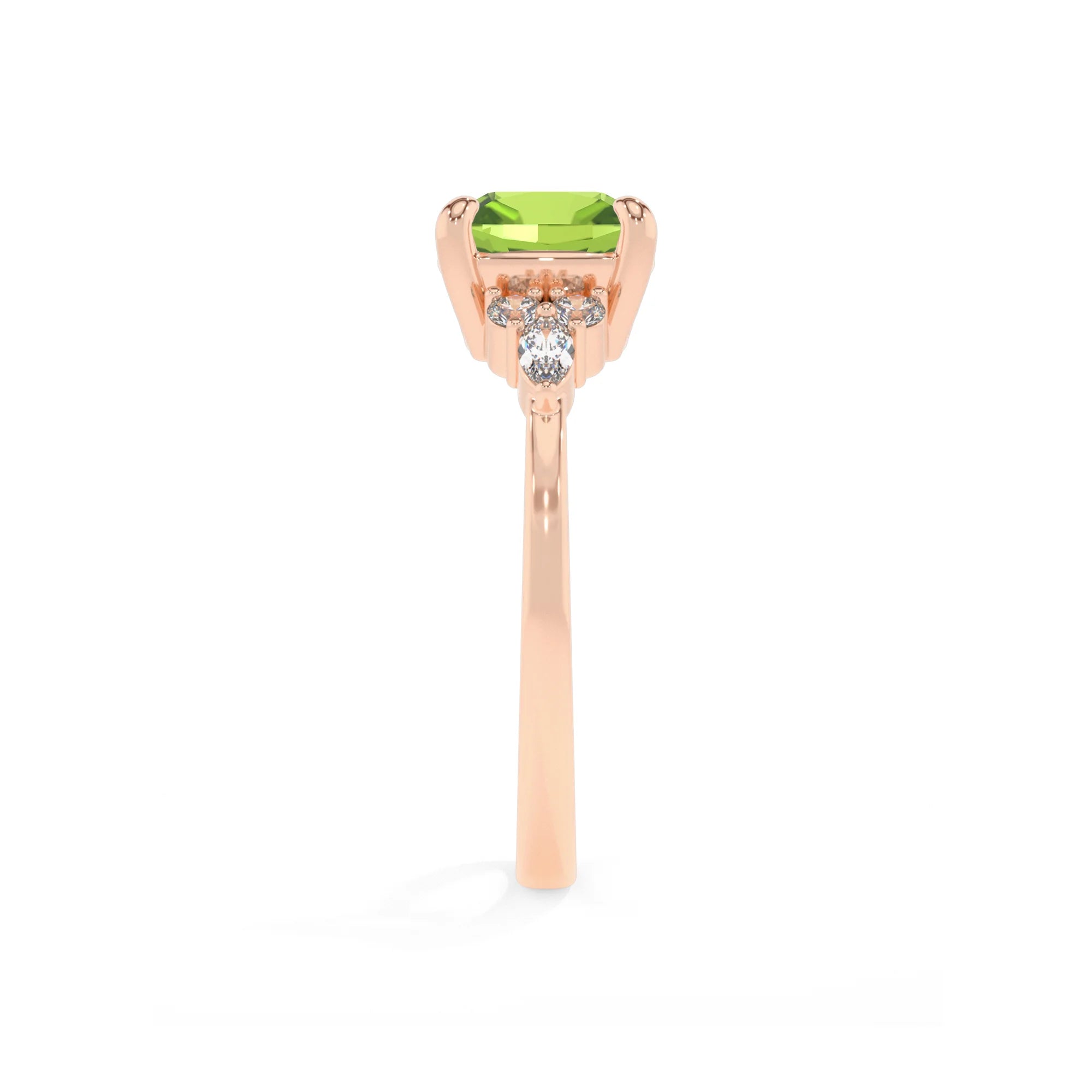 natural peridot cushion solitaire rings in rose gold